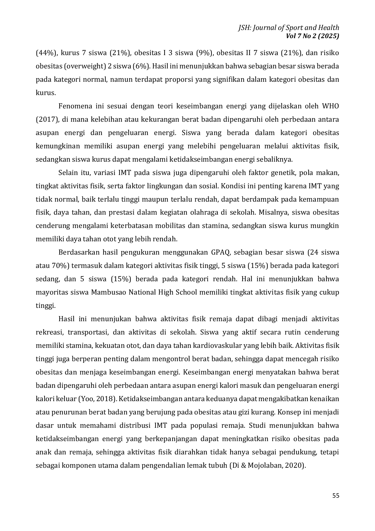 JURIS Survei Indeks Massa Tubuh dan Aktivitas Fisik pada Siswa Mambusao National High School