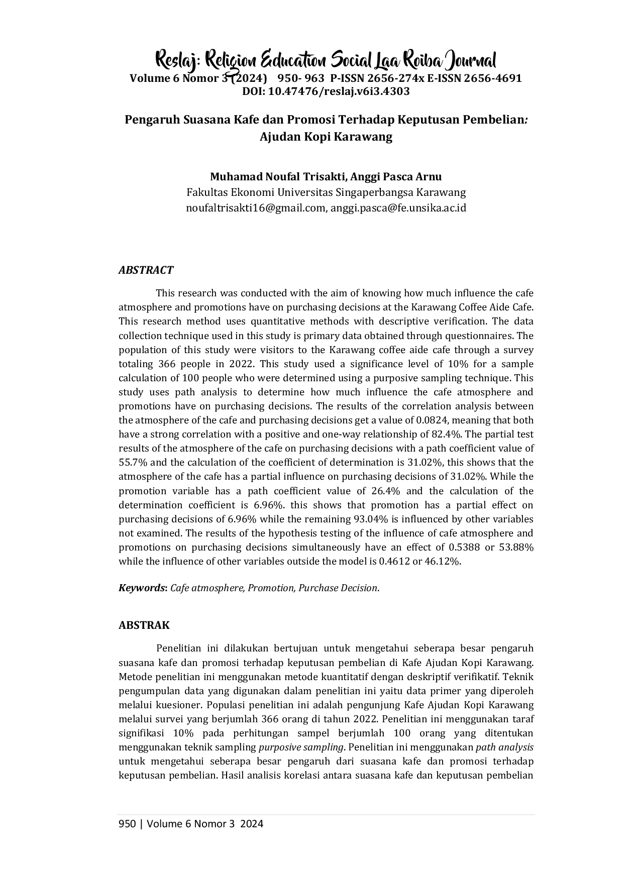 JURIS Pengaruh Suasana Kafe dan Promosi Terhadap Keputusan Pembelian Ajudan Kopi Karawang