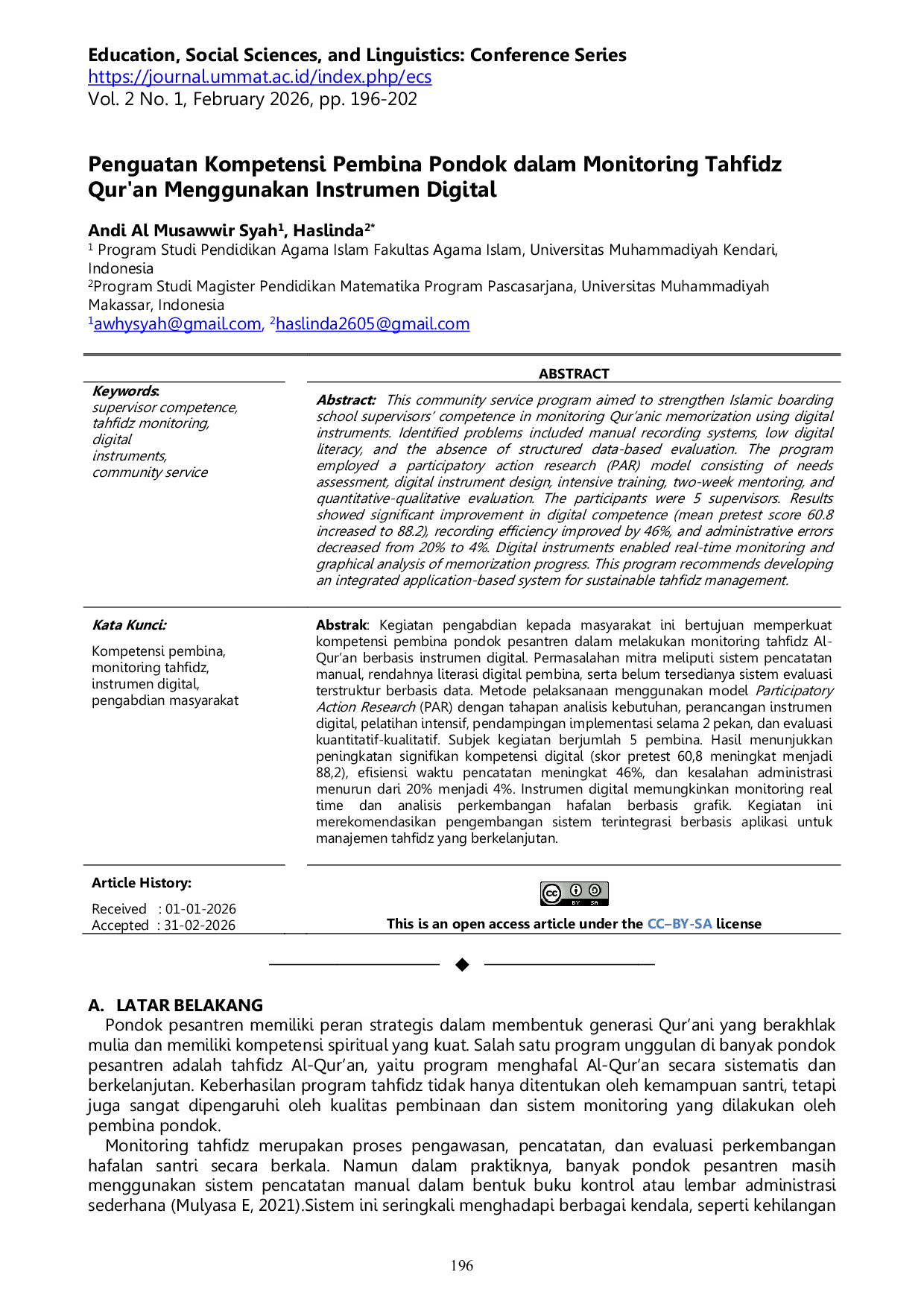 JURIS Penguatan Kompetensi Pembina Pondok dalam Monitoring Tahfidz Qur an Menggunakan Instrumen Digital