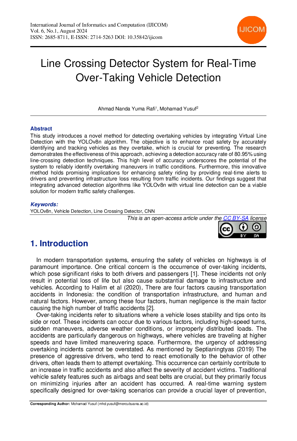 JURIS Line Crossing Detector System for Real Time Over Taking Vehicle Detection