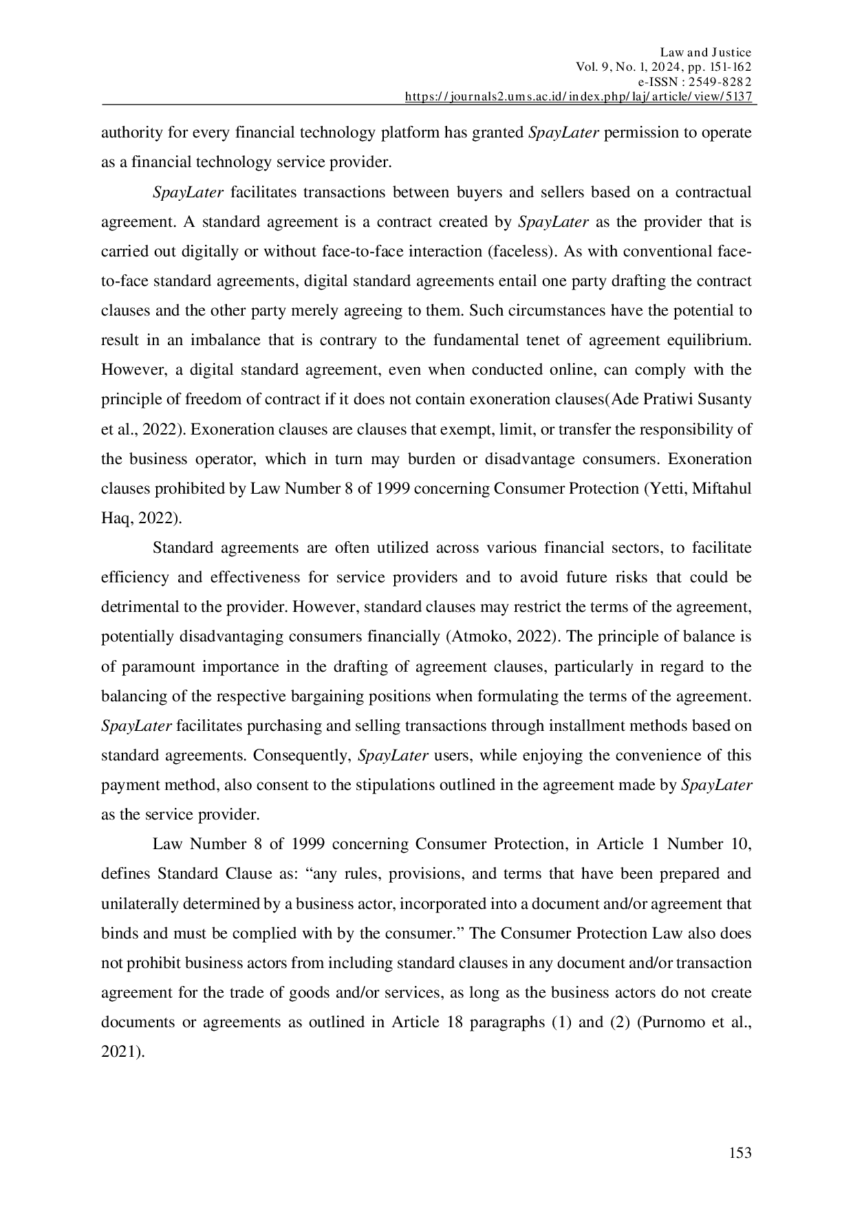 JURIS The Standard Digital Agreement For Shopee Pay Later Users In Terms Of Consumer Protection Laws Perspective