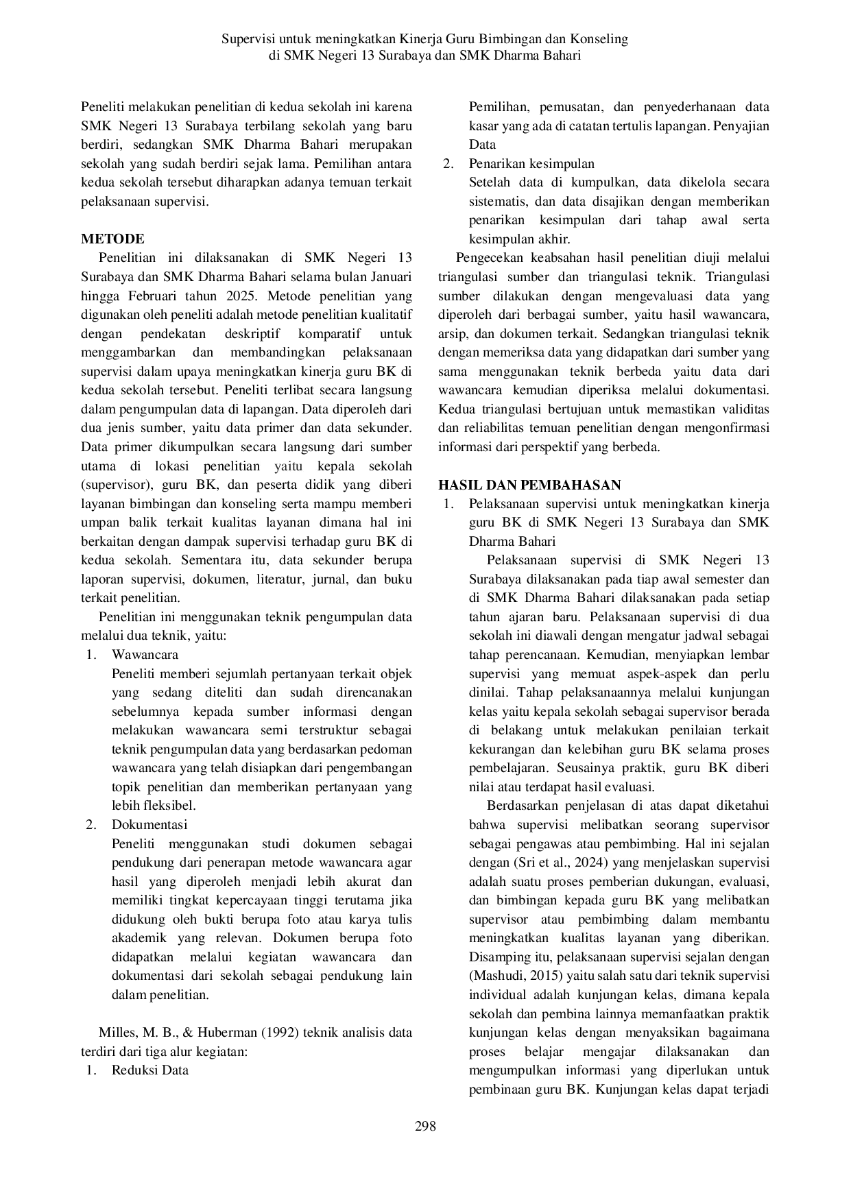JURIS Supervisi Untuk Meningkatkan Kinerja Guru Bimbingan Dan Konseling Di Smk Negeri 13 Surabaya Dan Smk Dharma Bahari
