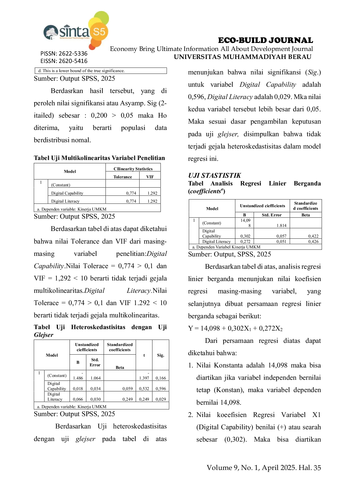 JURIS Pengaruh Digital Capability Dan Digital Literacy Terhadap Kinerja UMKM Di Tanjung Redeb