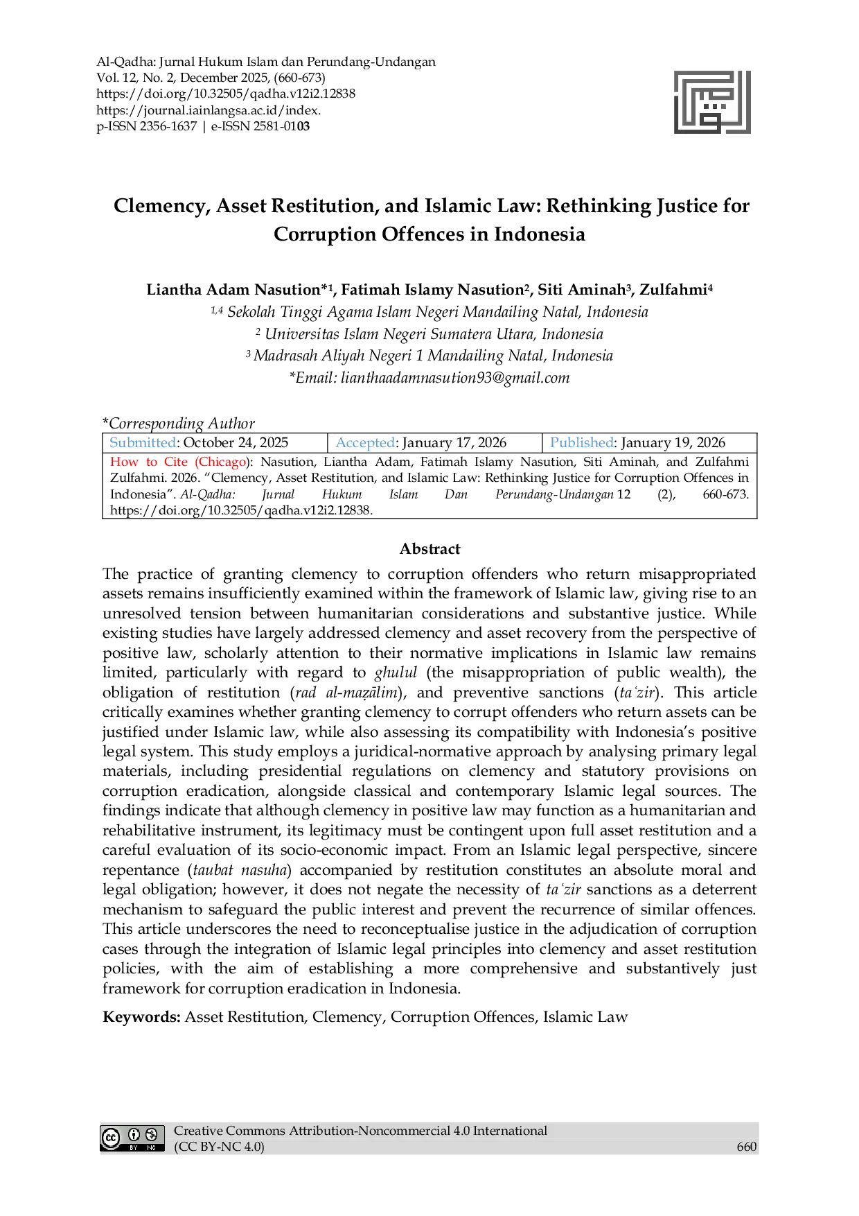 JURIS Clemency Asset Restitution and Islamic Law Rethinking Justice for Corruption Offences in Indonesia