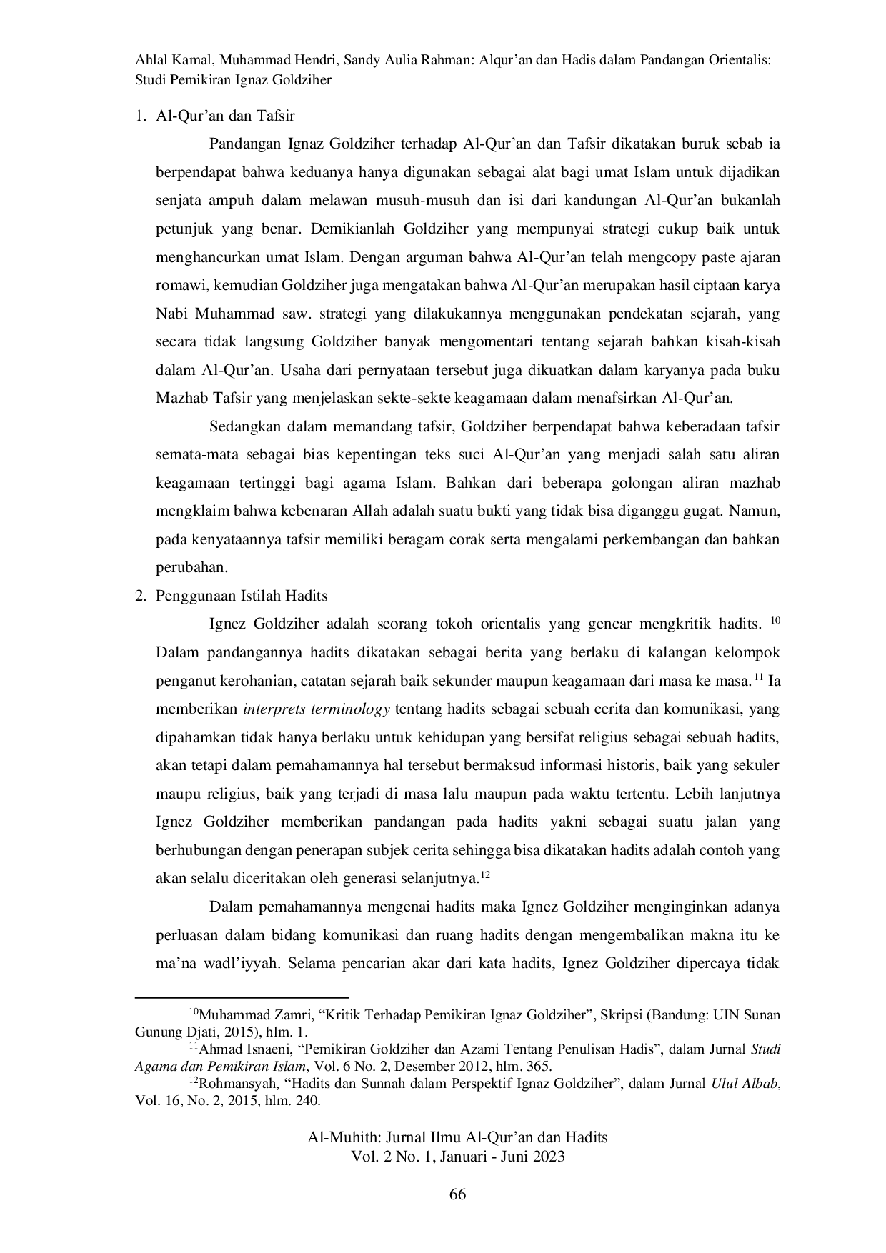 JURIS Alqur an dan Hadis dalam Pandangan Orientalis Studi Pemikiran Ignaz Goldziher