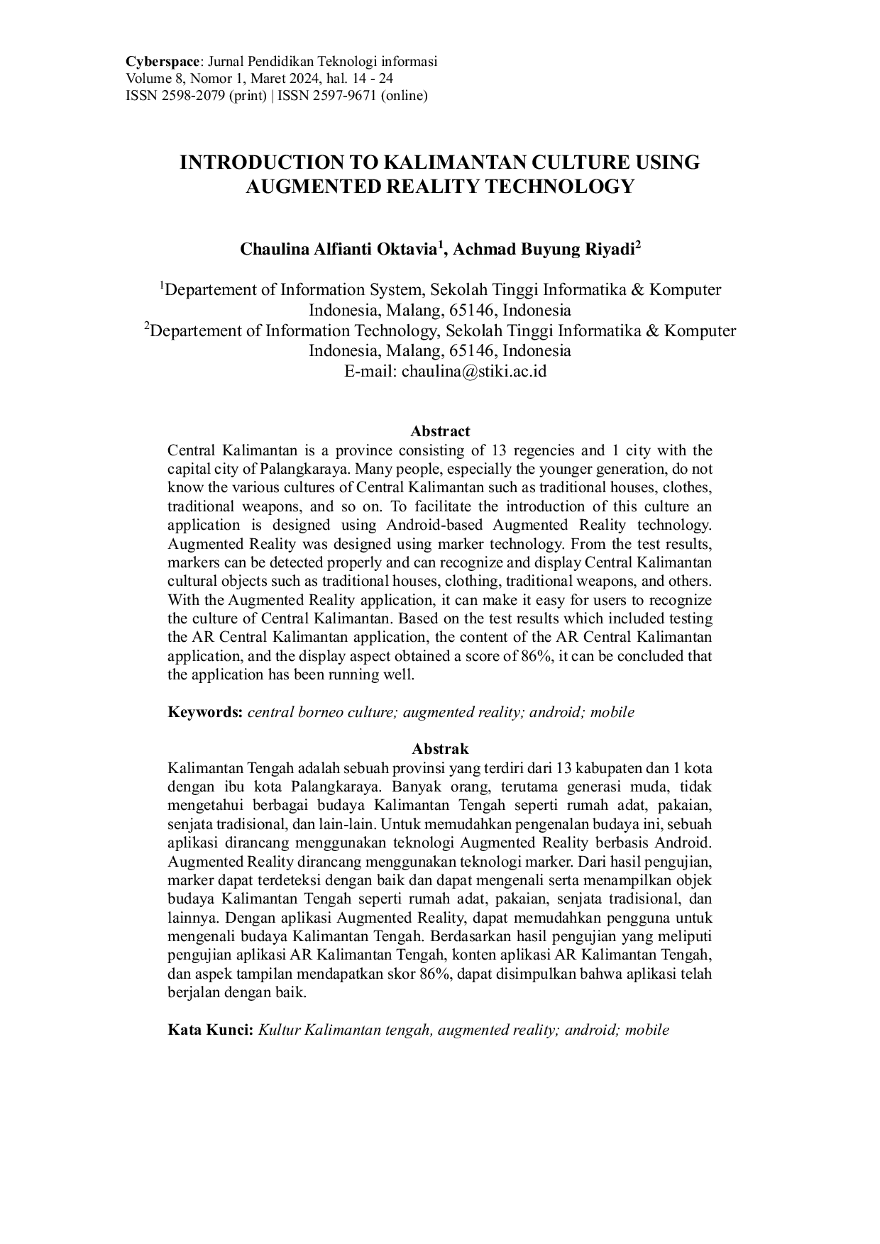 JURIS Introduction to Kalimantan Culture Using Augmented Reality Technology