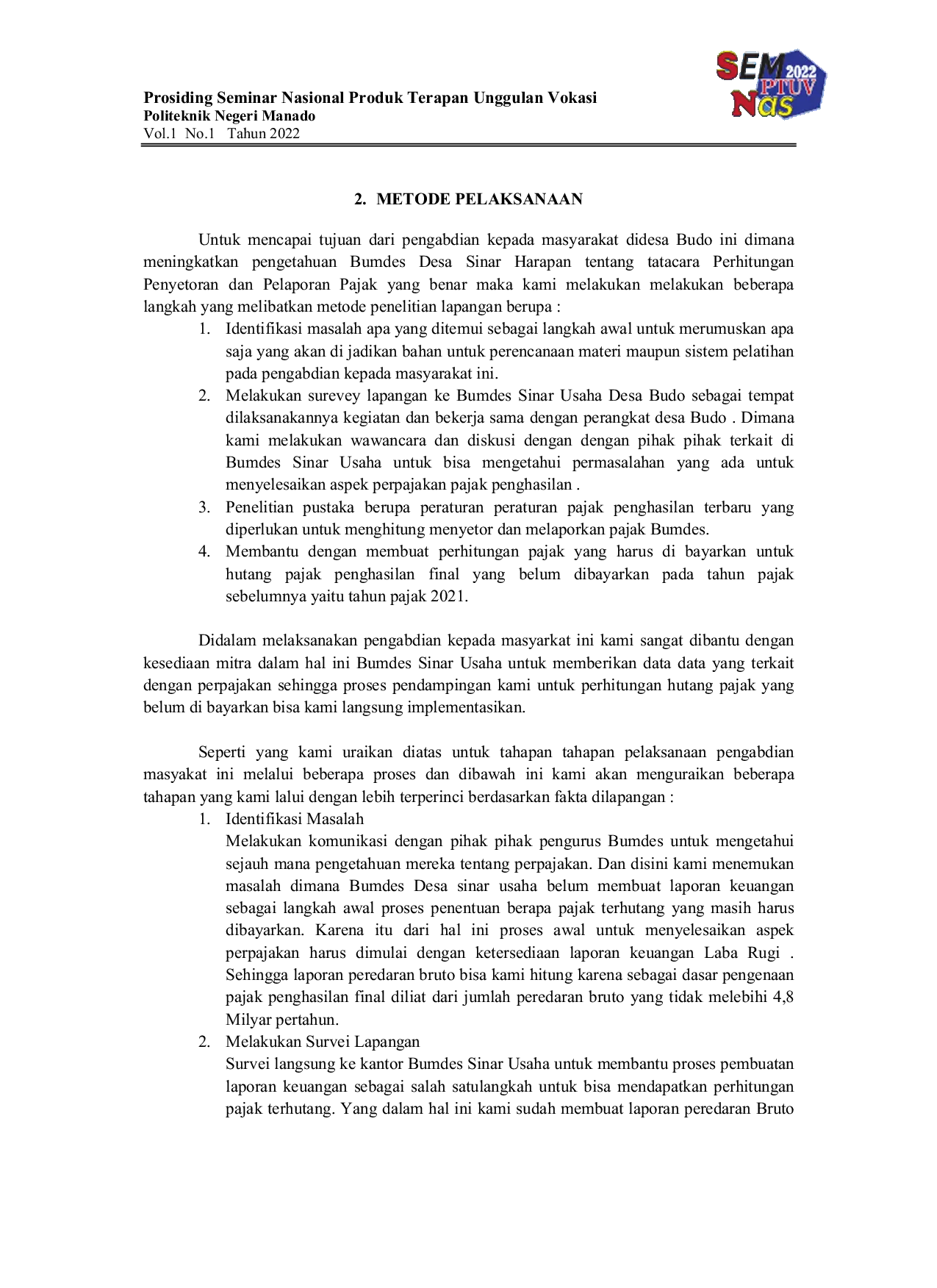 JURIS Aspek Perpajakan Pada Pajak Penghasilan Bumdes Sinar Usaha Desa Budo Kecamatan Wori Kabupaten Minahasa Utara