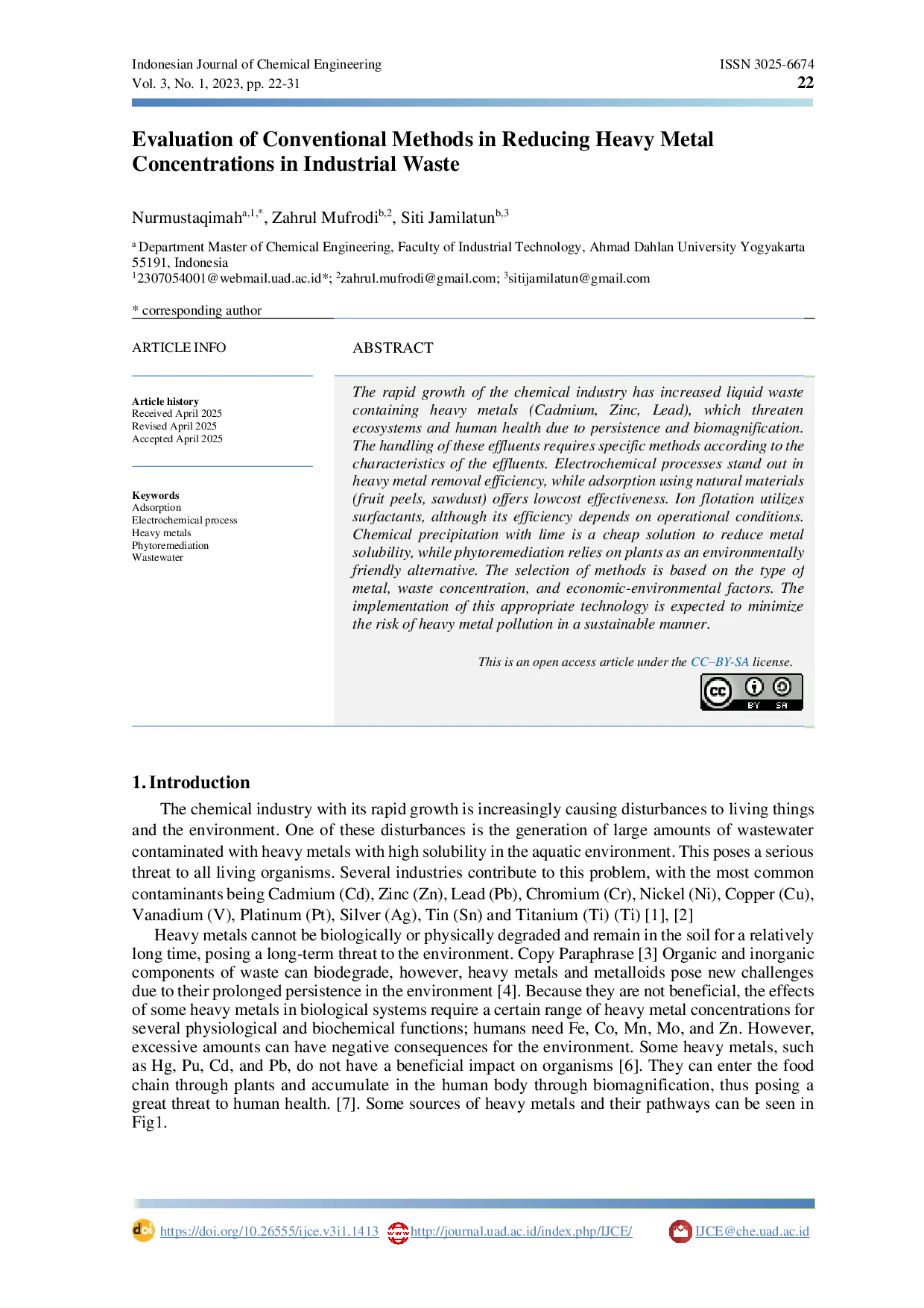 JURIS Evaluation of Conventional Methods in Reducing Heavy Metal Concentrations in Industrial Waste