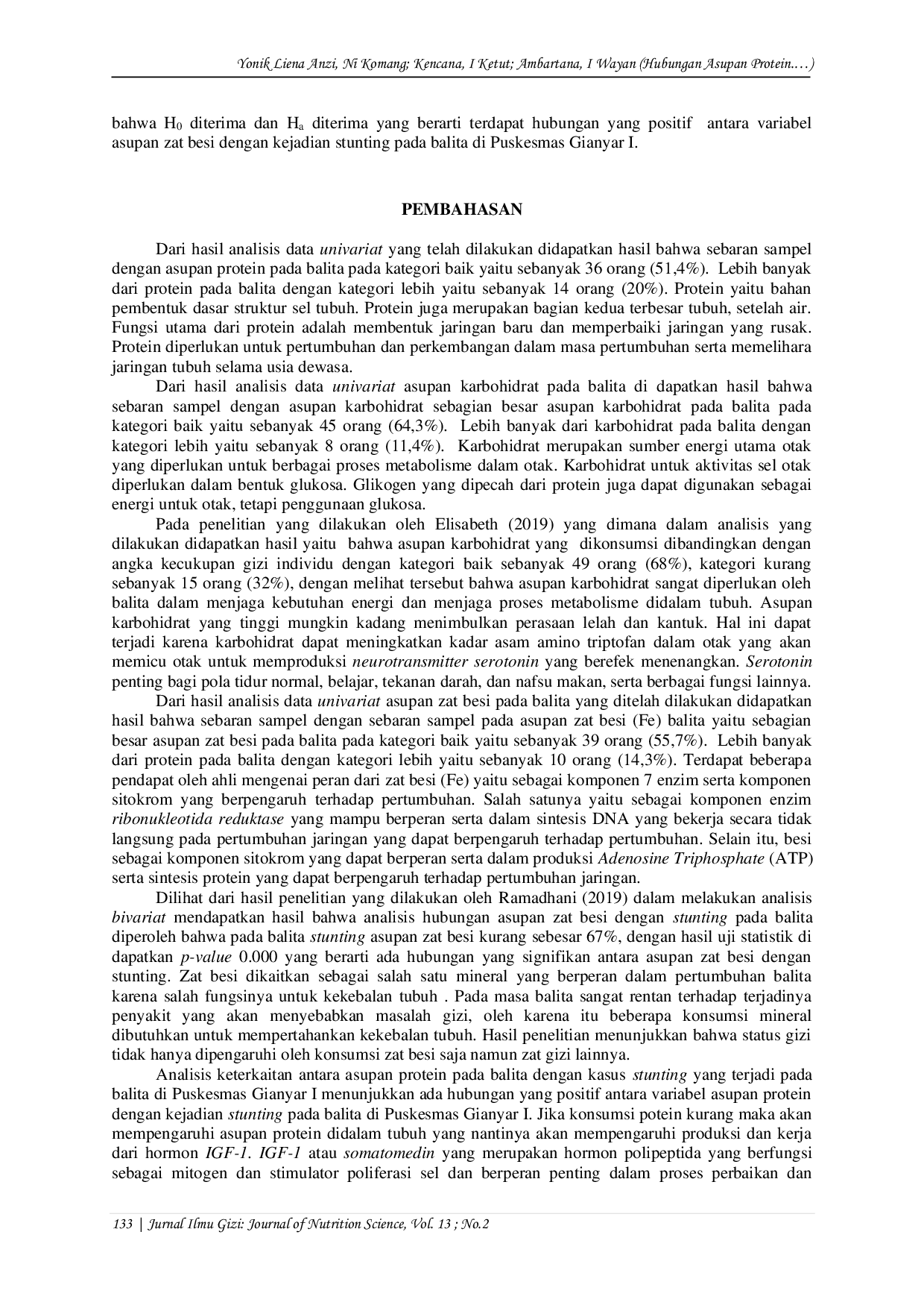 JURIS Hubungan Asupan Protein Karbohidrat dan Zat Besi Dengan Stunting Pada Balita di Wilayah Puskesmas Gianyar 1