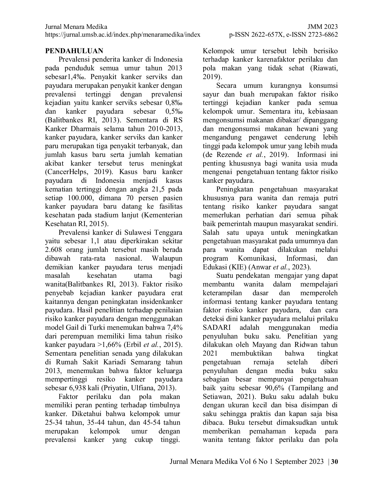 JURIS Usage of a Pocket Book on Risky Behavior and Diet for Breast Cancer in Knowledge and Attitude of Female Adolescents