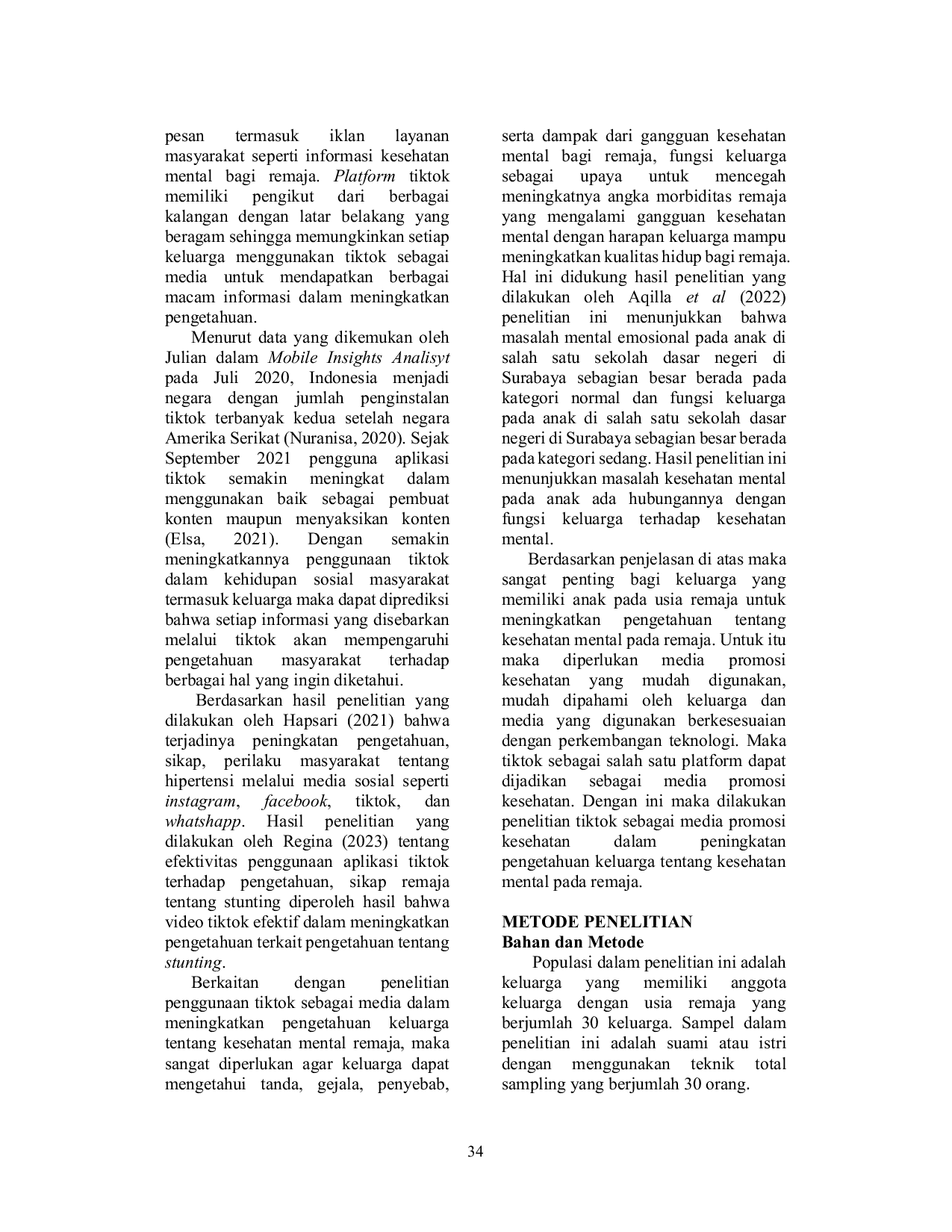 JURIS Efektivitas TikTok Sebagai Media Promosi Kesehatan Dalam Meningkatkan Pengetahuan Keluarga Tentang Kesehatan Mental Pada Remaja