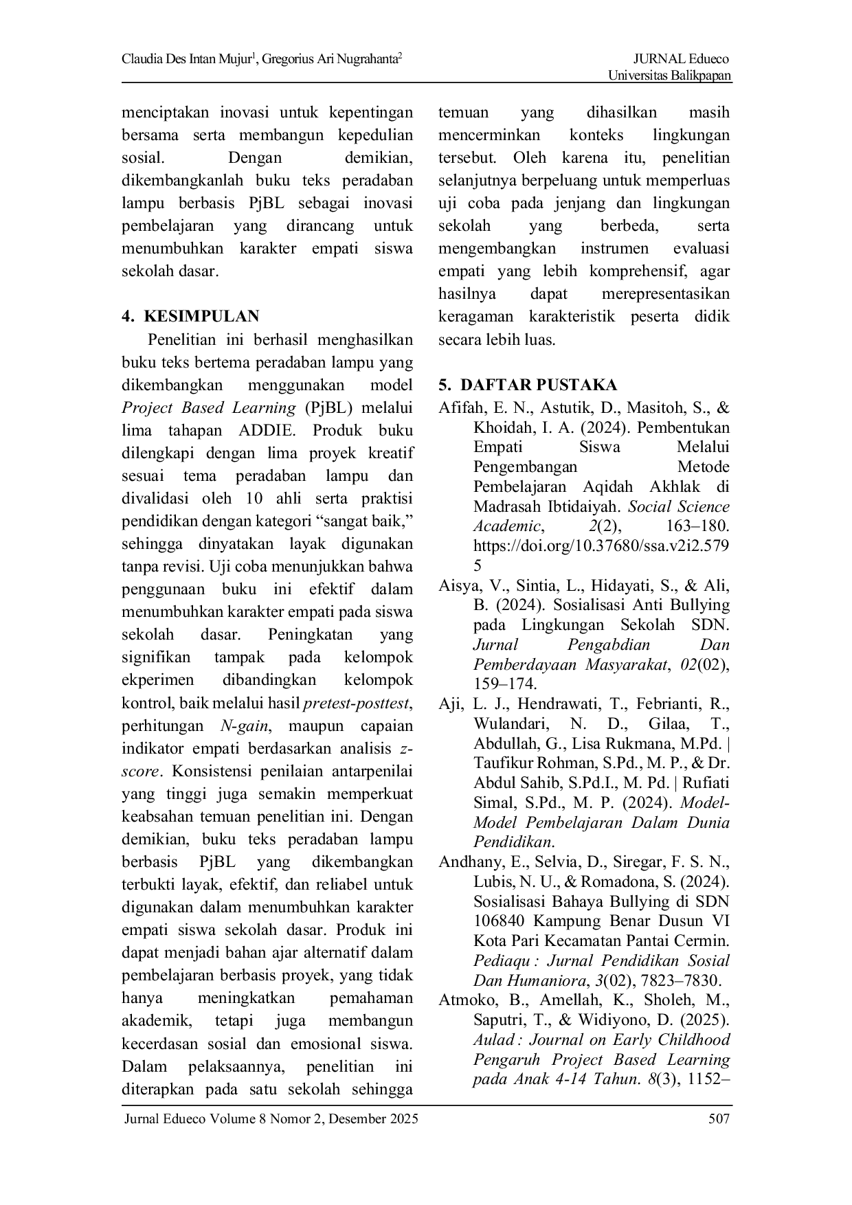 JURIS Pengembangan Buku Teks Peradaban Lampu Berbasis PjBL untuk Menumbuhkan Karakter Empati Anak