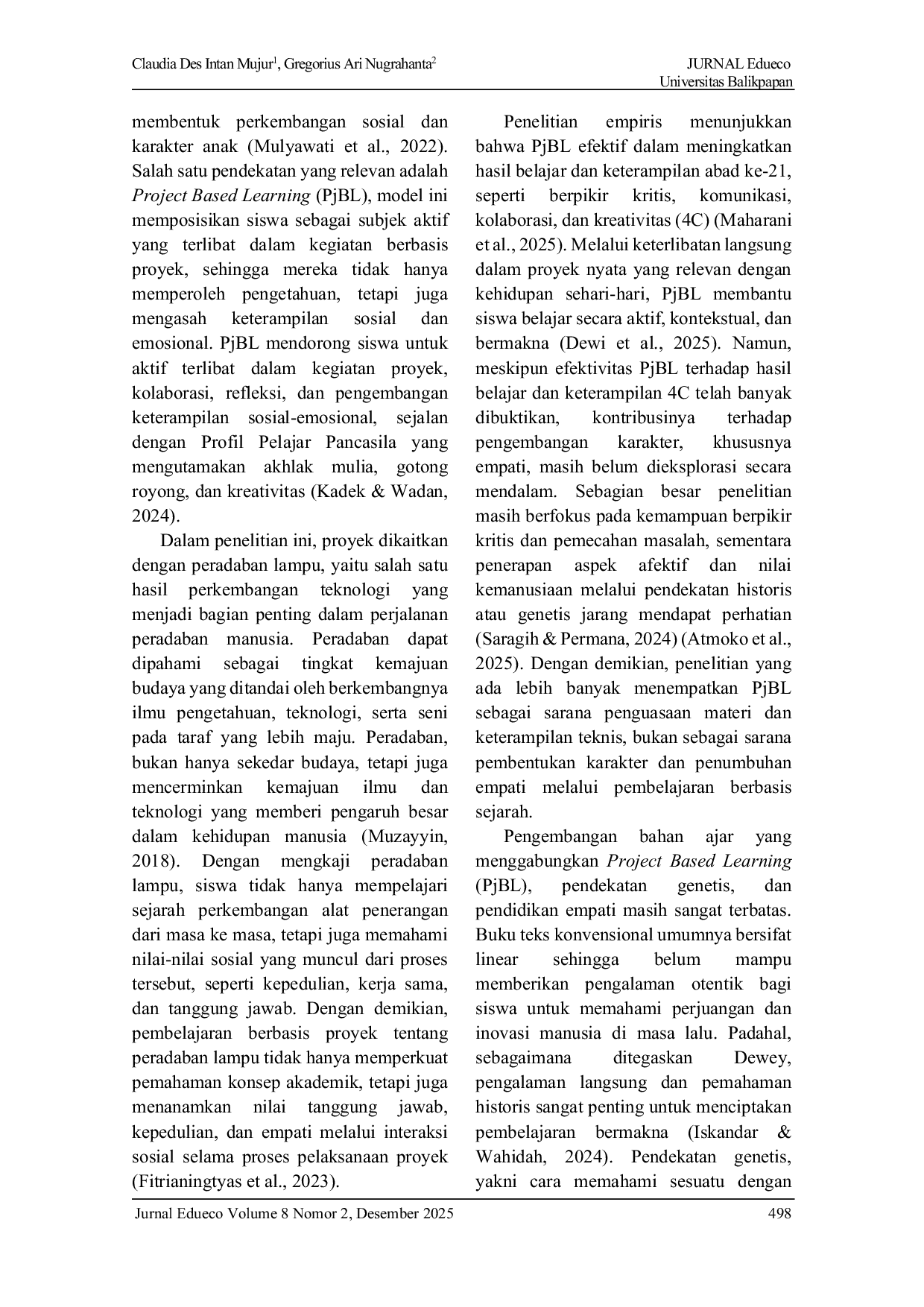 JURIS Pengembangan Buku Teks Peradaban Lampu Berbasis PjBL untuk Menumbuhkan Karakter Empati Anak