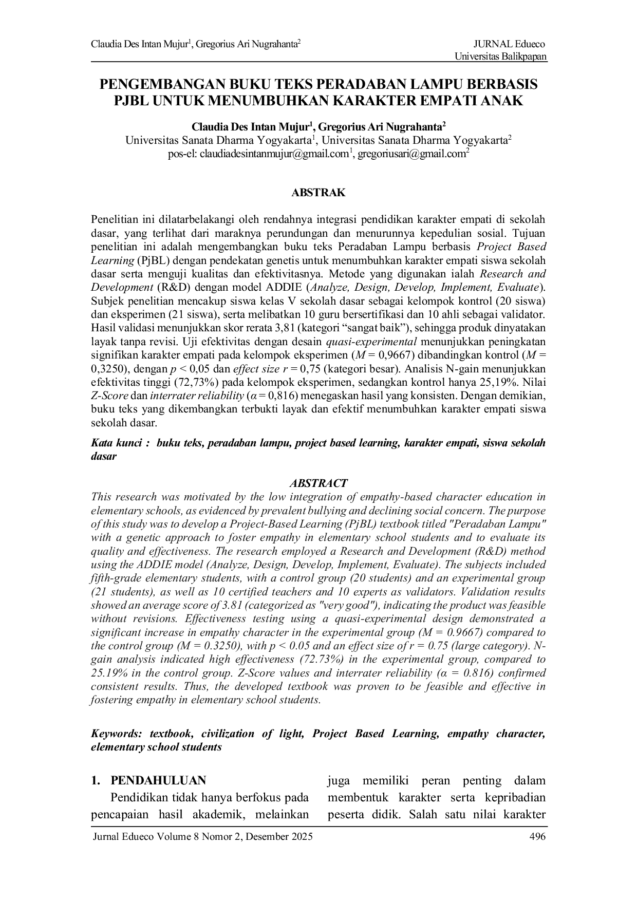 JURIS Pengembangan Buku Teks Peradaban Lampu Berbasis PjBL untuk Menumbuhkan Karakter Empati Anak