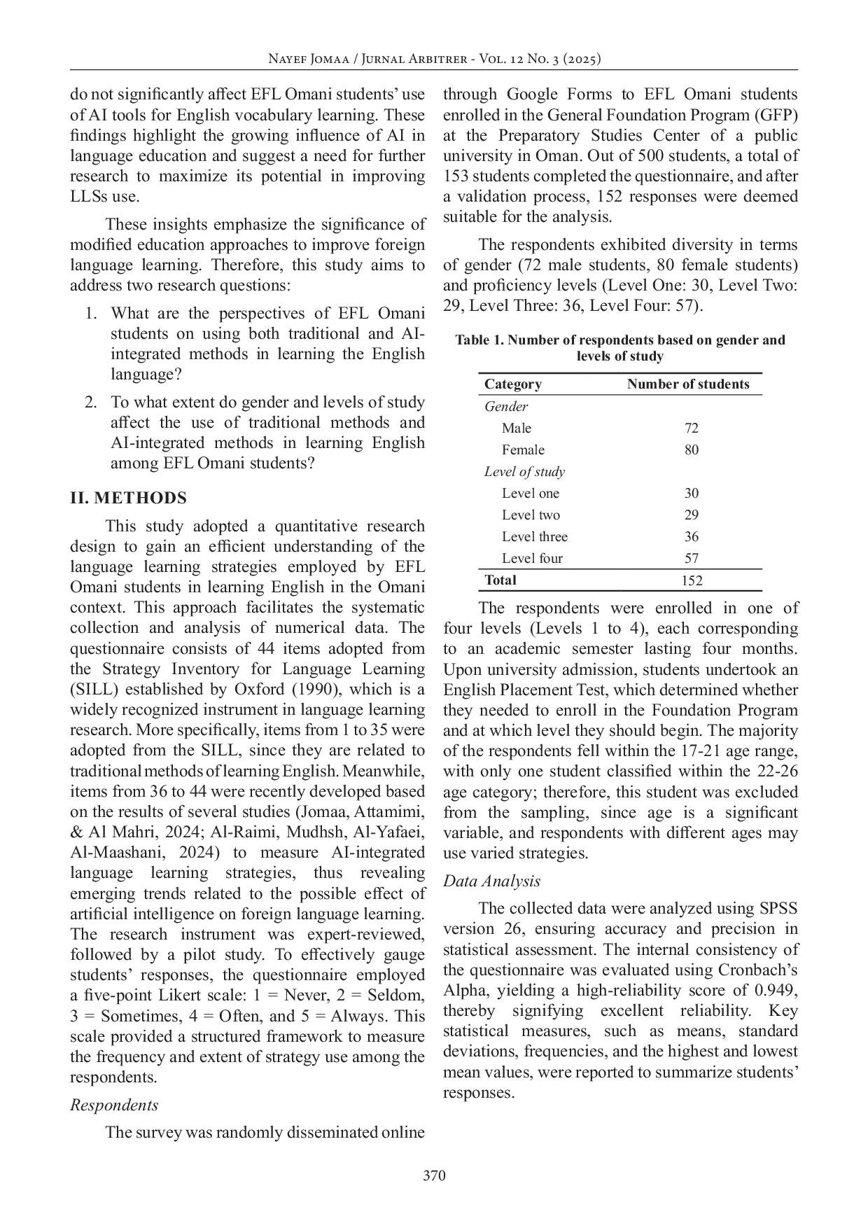 JURIS Traditional Strategies and AI Integrated Strategies in Learning English among EFL Omani Students