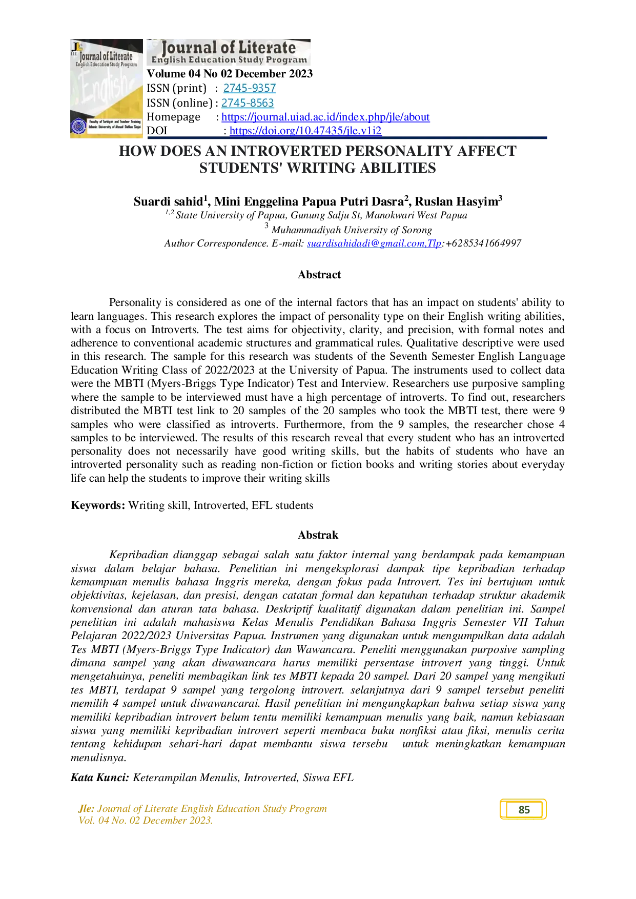 JURIS How Does an Introverted Personality Affect Students Writing Abilities