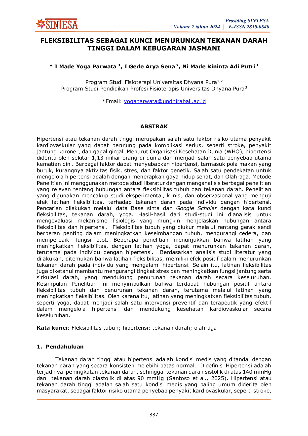 JURIS Fleksibilitas Sebagai Kunci Menurunkan Tekanan Darah Tinggi Dalam Kebugaran Jasmani