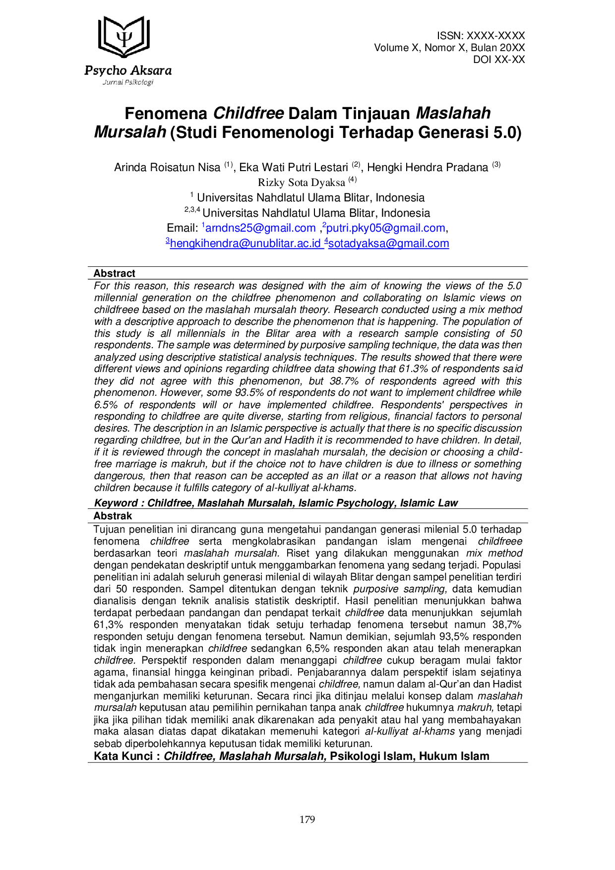 JURIS Fenomena Childfree Dalam Tinjauan Maslahah Mursalah Studi Fenomenologi Terhadap Generasi 5 0