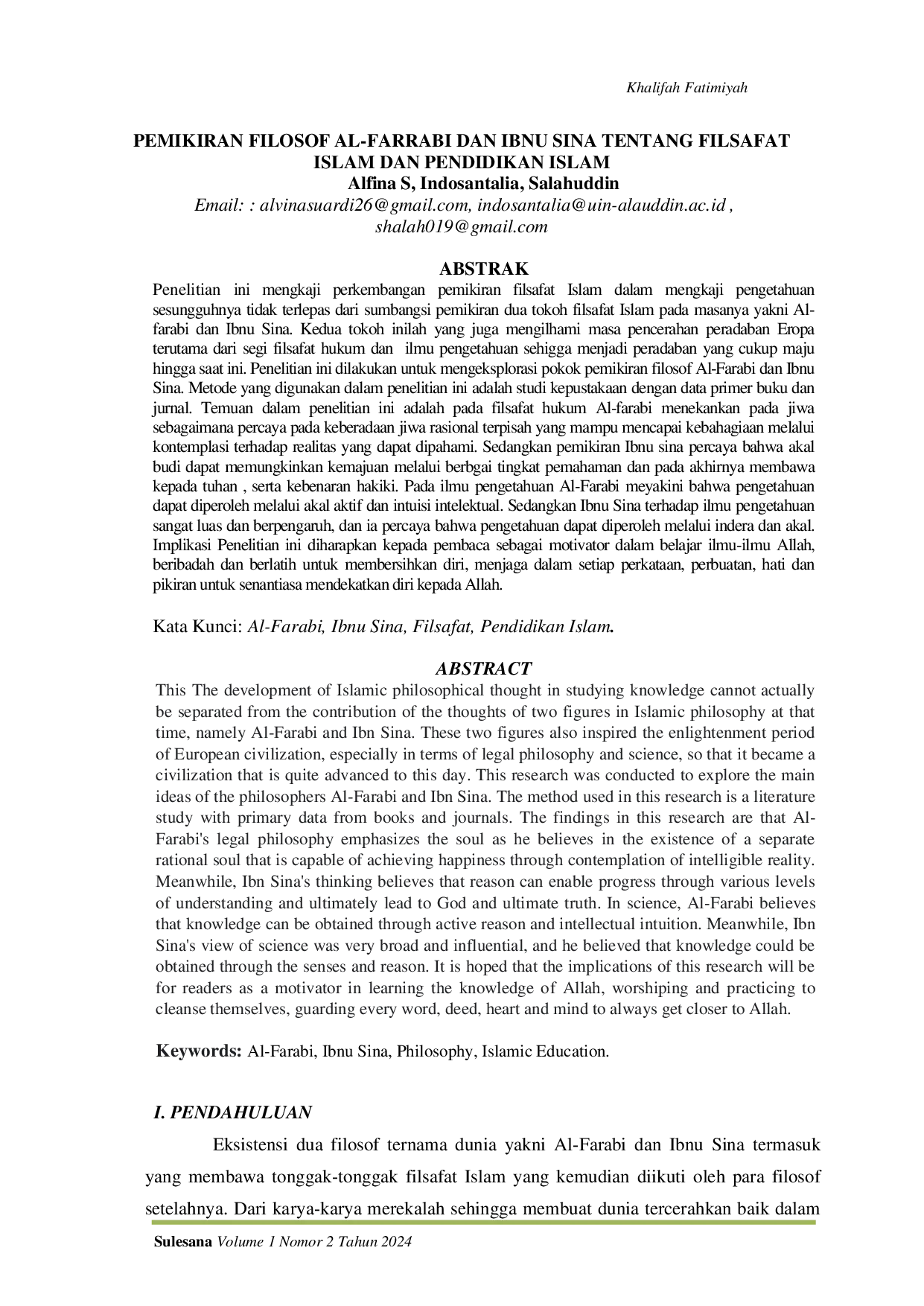 JURIS Pemikiran Filosof Al Farrabi Dan Ibnu Sina Tentang Filsafat Islam Dan Pendidikan Islam