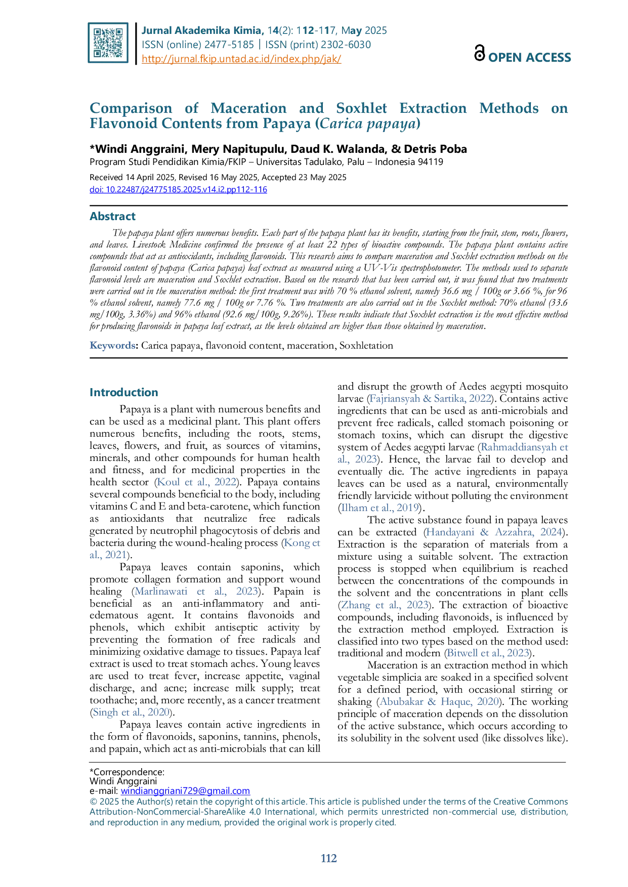 JURIS Comparison of Maceration and Soxhlet Extraction Methods on Flavonoid Contents from Papaya Carica papaya