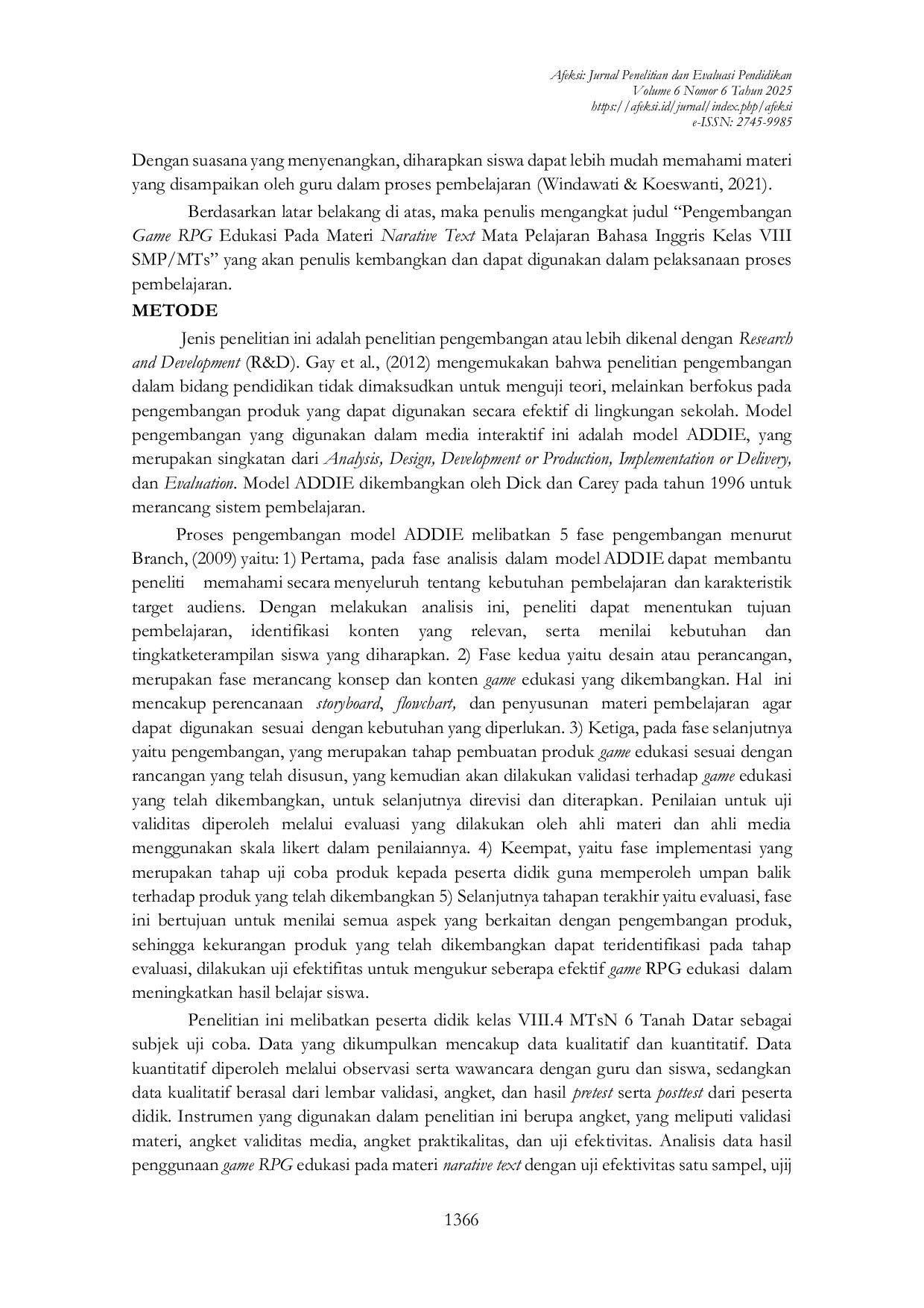 JURIS Pengembangan Game RPG Edukasi Pada Materi Narative Text Mata Pelajaran Bahasa Inggris Kelas VIII SMP MTs