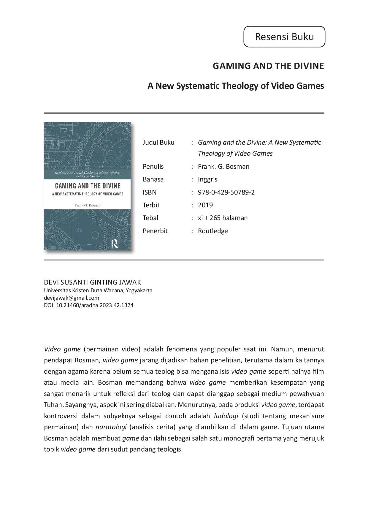 JURIS Resensi Buku Gaming and the Divine A New Systematic Theology of Video Games