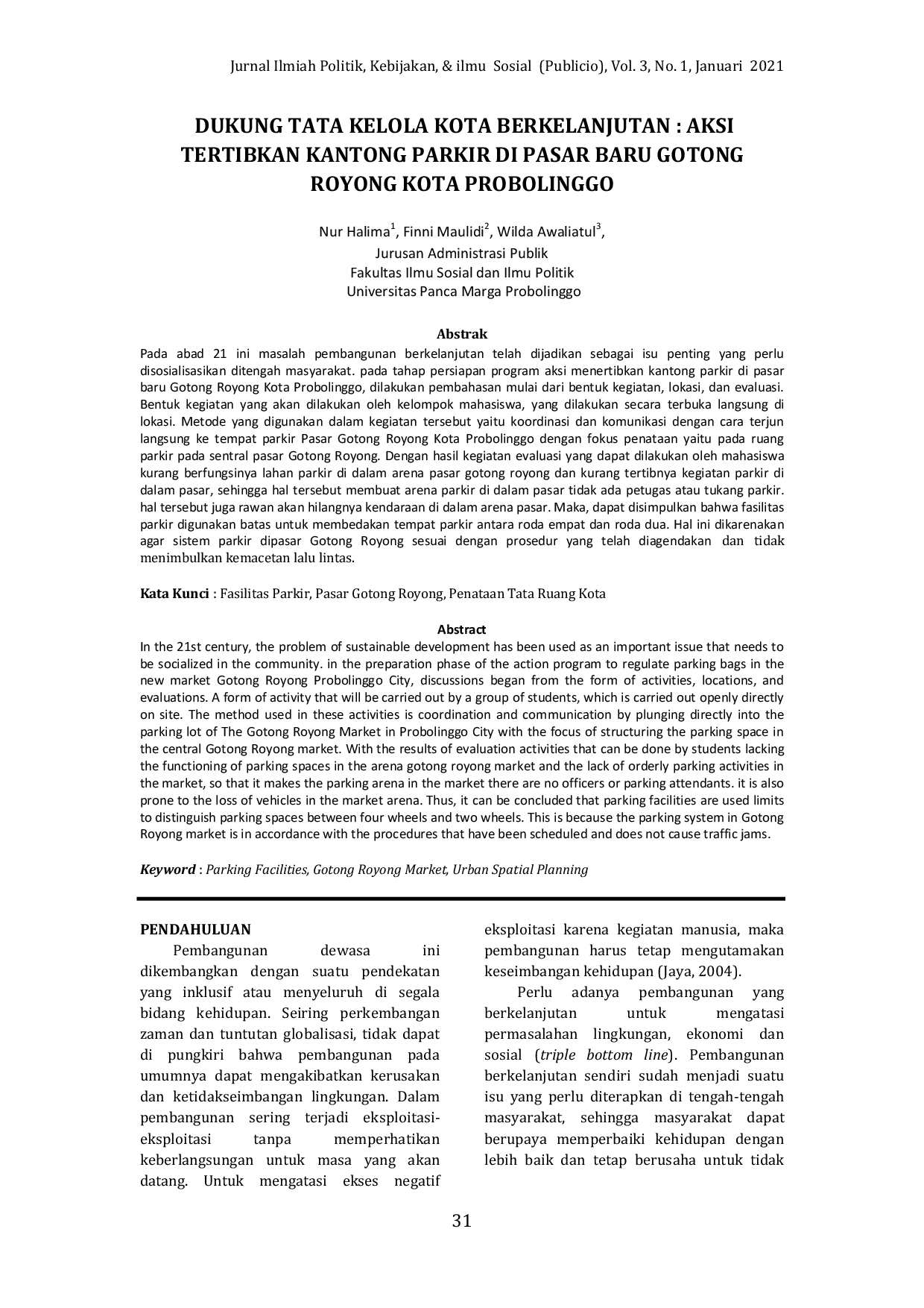 JURIS Dukung Tata Kelola Kota Berkelanjutan Aksi Tertibkan Kantong Parkir Di Pasar Baru Gotong Royong Kota Probolinggo