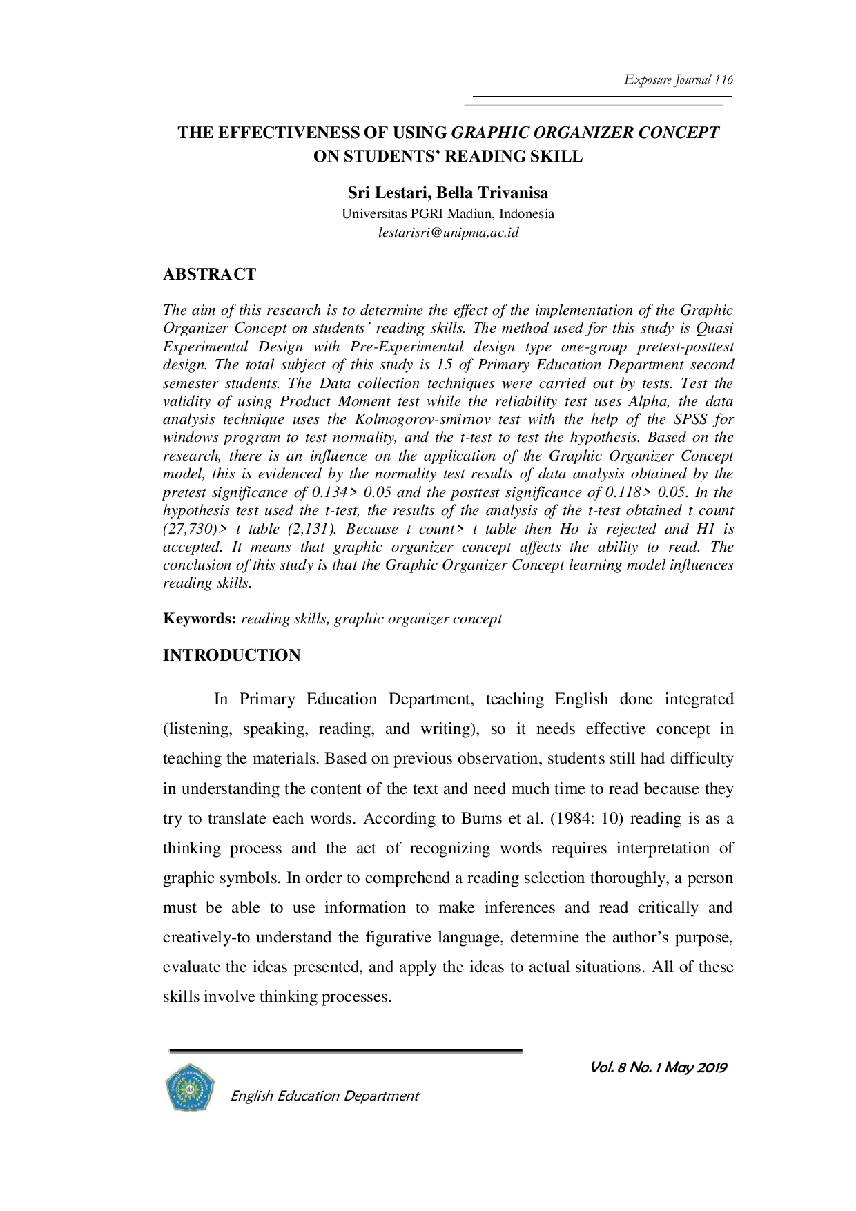 JURIS THE EFFECTIVENESS OF USING GRAPHIC ORGANIZER CONCEPT ON STUDENTS READING SKILL