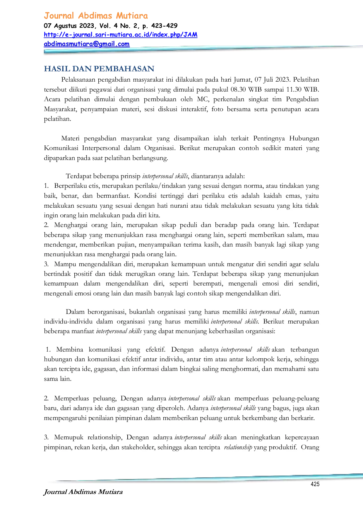 JURIS Ceramah tentang Pentingnya Hubungan Komunikasi Interpersonal dalam Organisasi