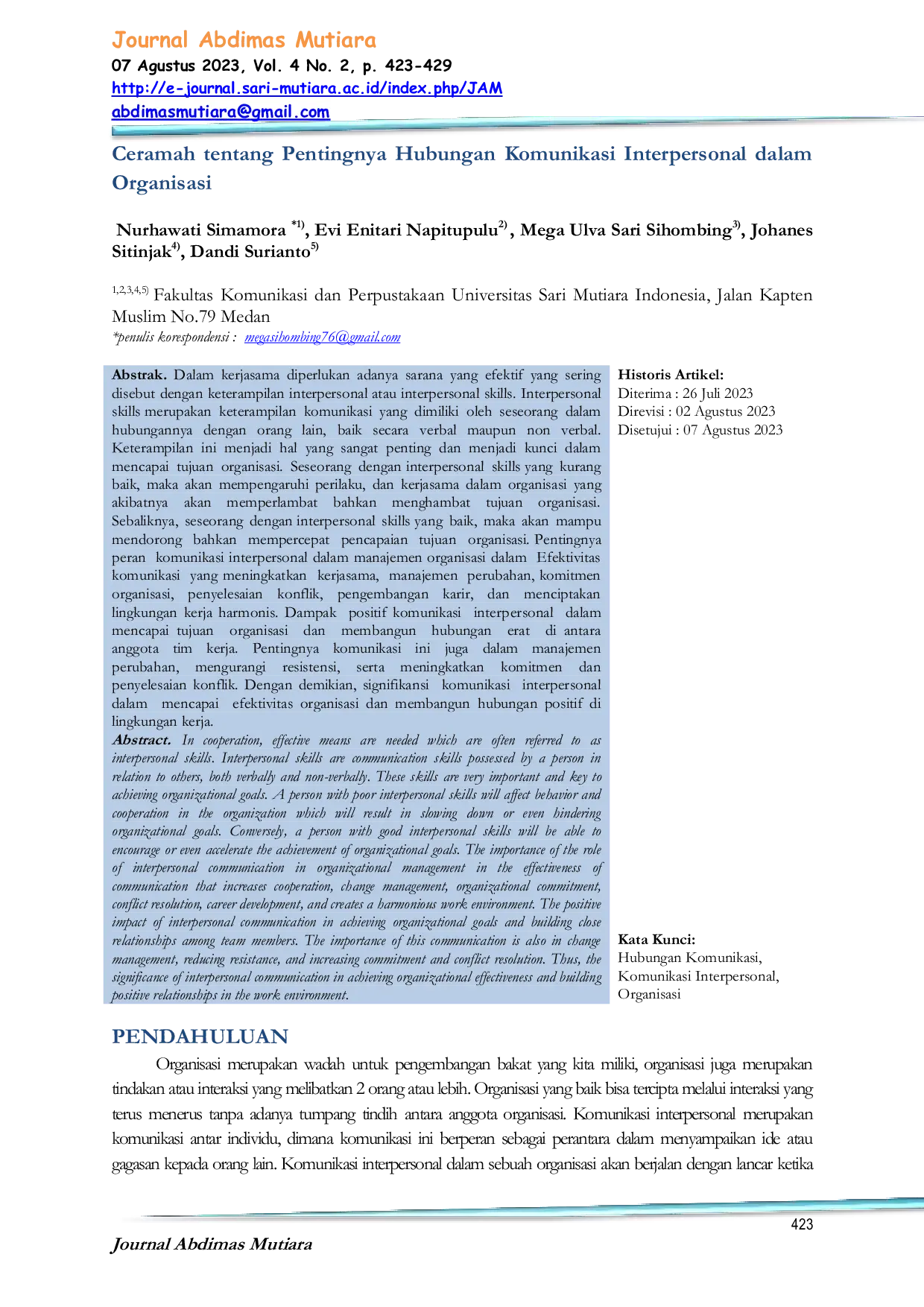 JURIS Ceramah tentang Pentingnya Hubungan Komunikasi Interpersonal dalam Organisasi