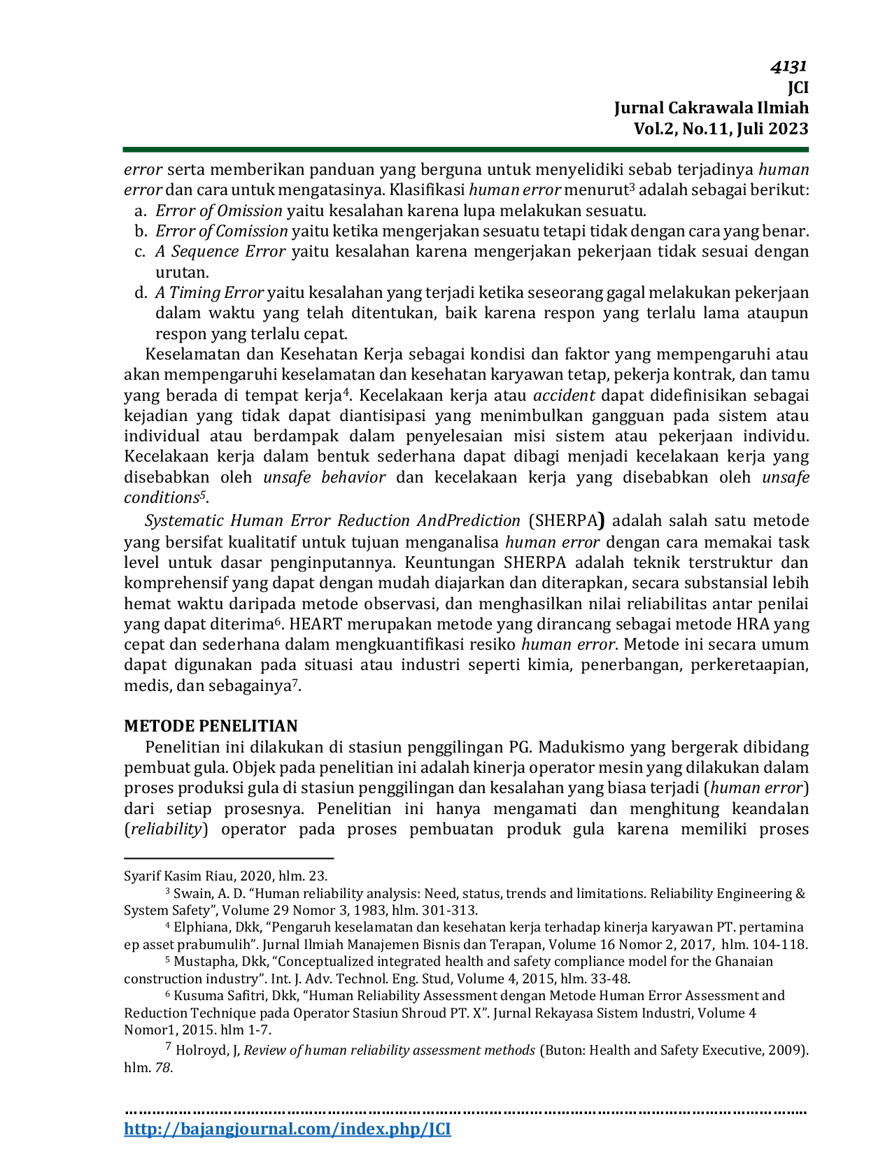 JURIS Analisis Human Error Untuk Mengurangi Kecelakaan Kerja Pada Stasiun Penggilingan PG Madukismo Menggunakan Metode Sherpa Dan Heart