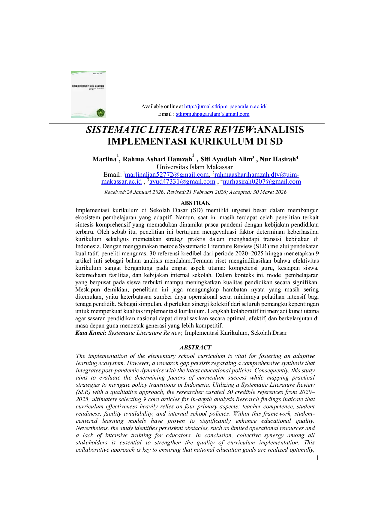 JURIS Systematic Literature Review Analisis Implementasi Kurikulum Di Sd