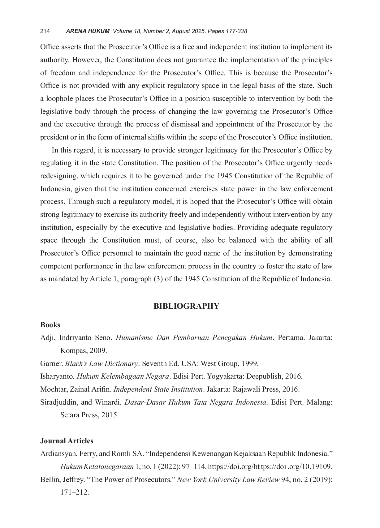 JURIS Constitutional Guarantees Towards the Principles of Freedom and Independence of the Prosecutor s Office in the Exercise of State Power