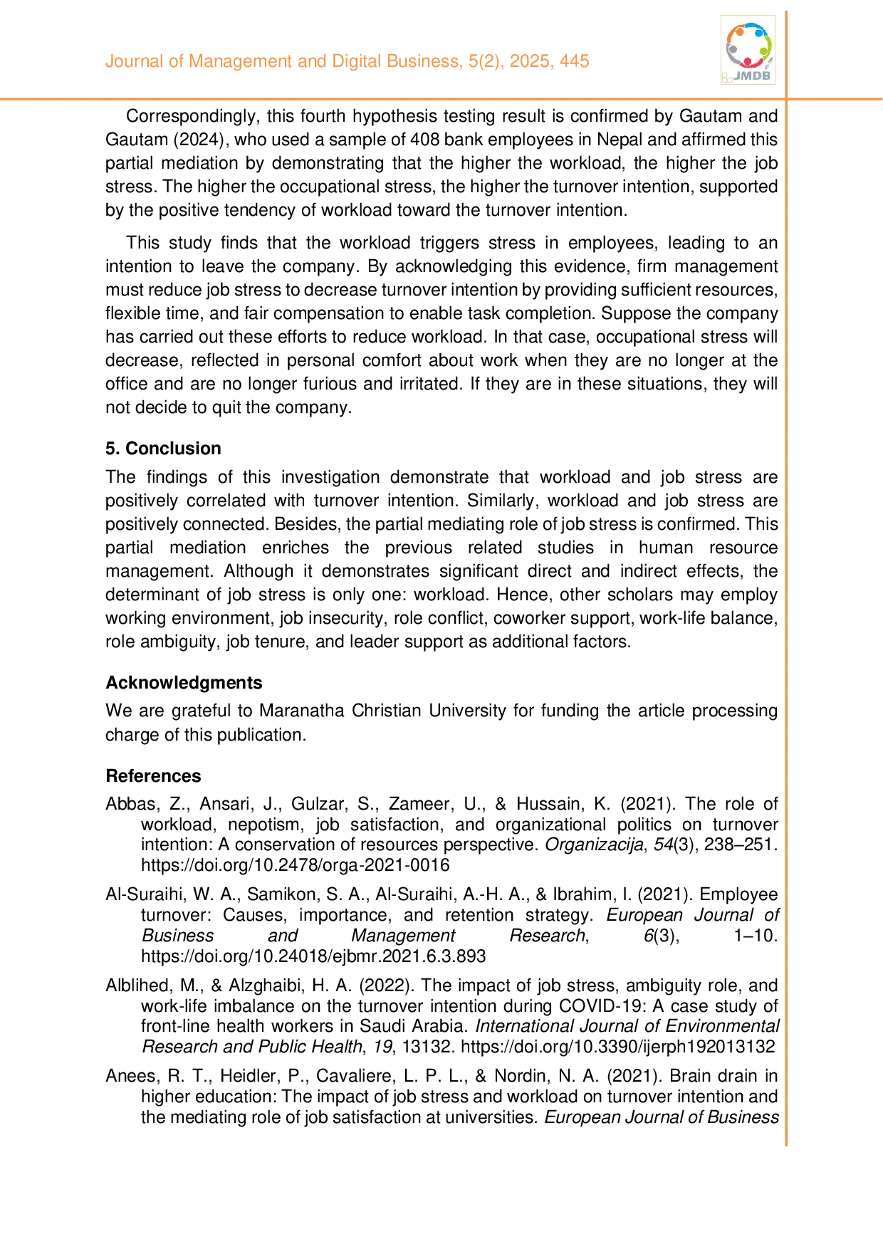 JURIS Workload Job Stress and Employee Turnover Intention