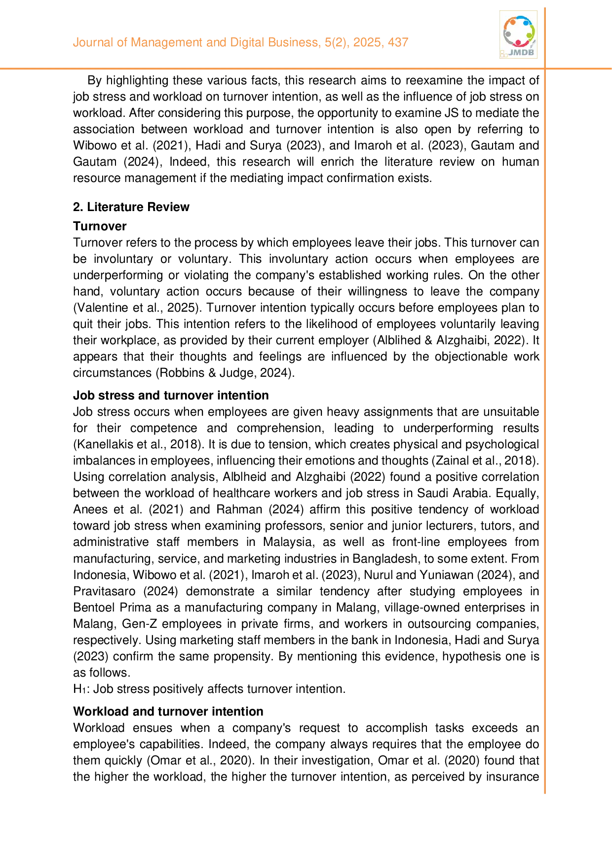 JURIS Workload Job Stress and Employee Turnover Intention