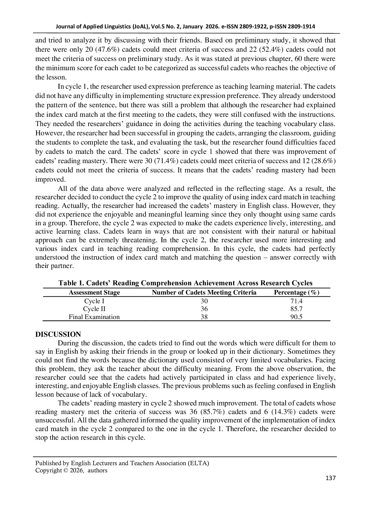 JURIS Using Index Card Match to Improve Twelfth Grade Cadets Reading Comprehension A Classroom Action Research at Poltekpel Malahayati Aceh