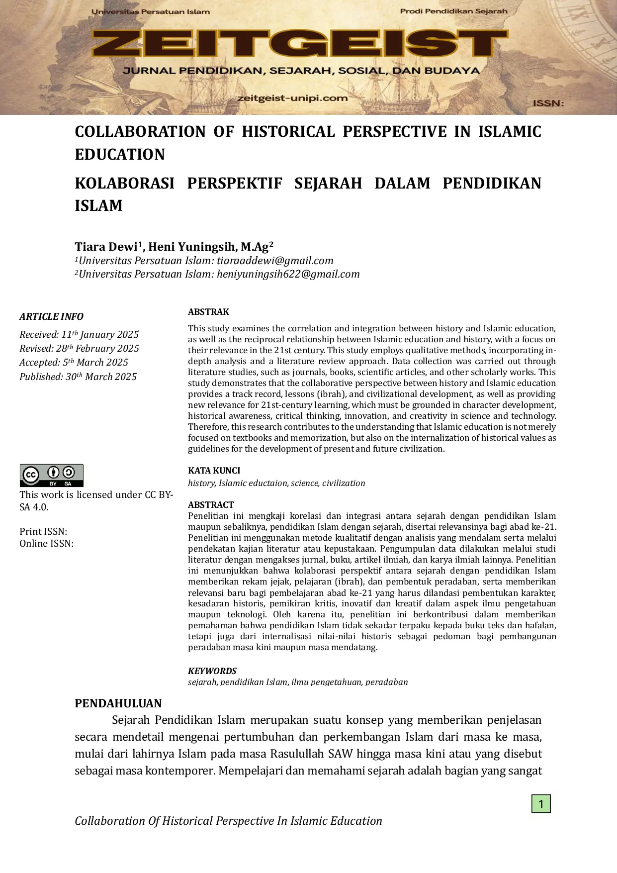 JURIS Tiara Dewi COLLABORATION OF HISTORICAL PERSPECTIVE IN ISLAMIC EDUCATION