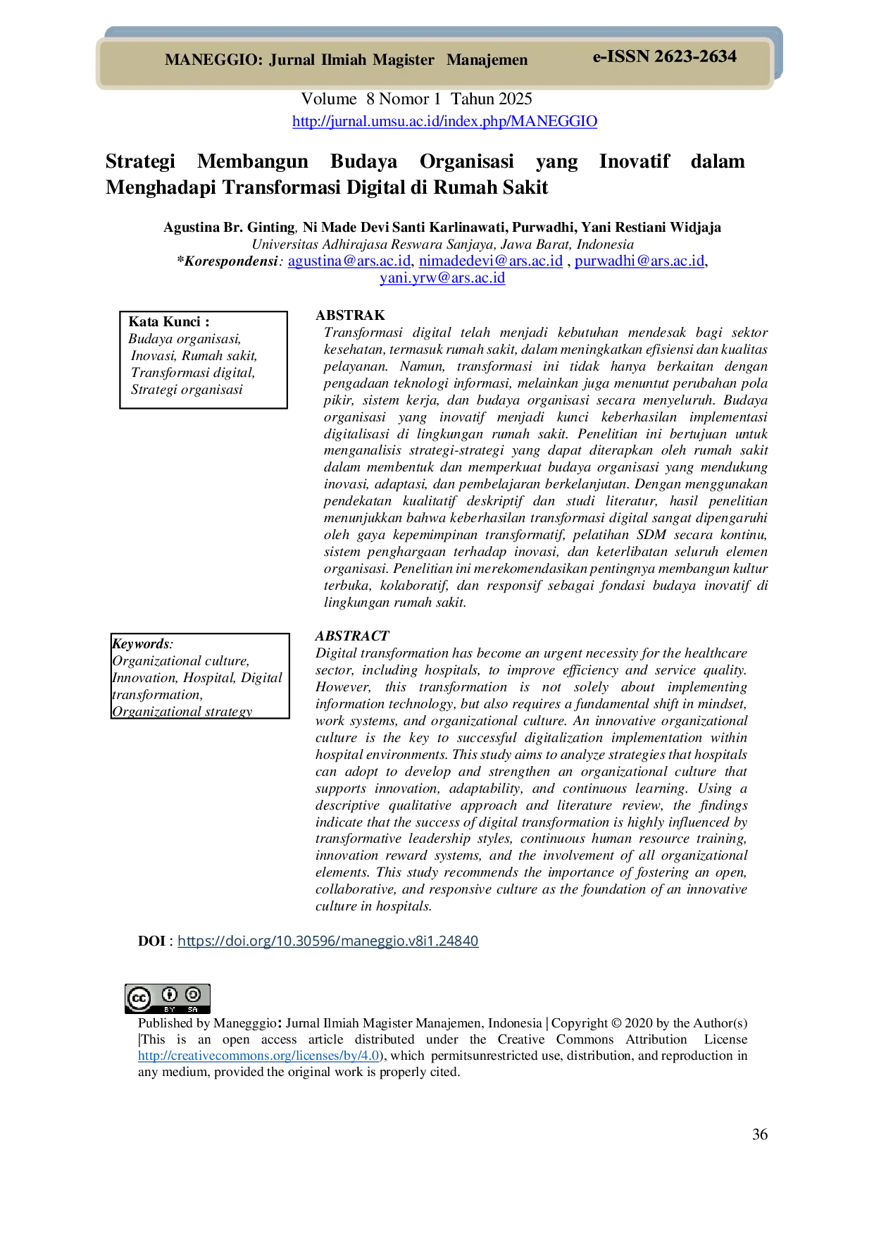 JURIS Strategi Membangun Budaya Organisasi yang Inovatif dalam Menghadapi Transformasi Digital di Rumah Sakit
