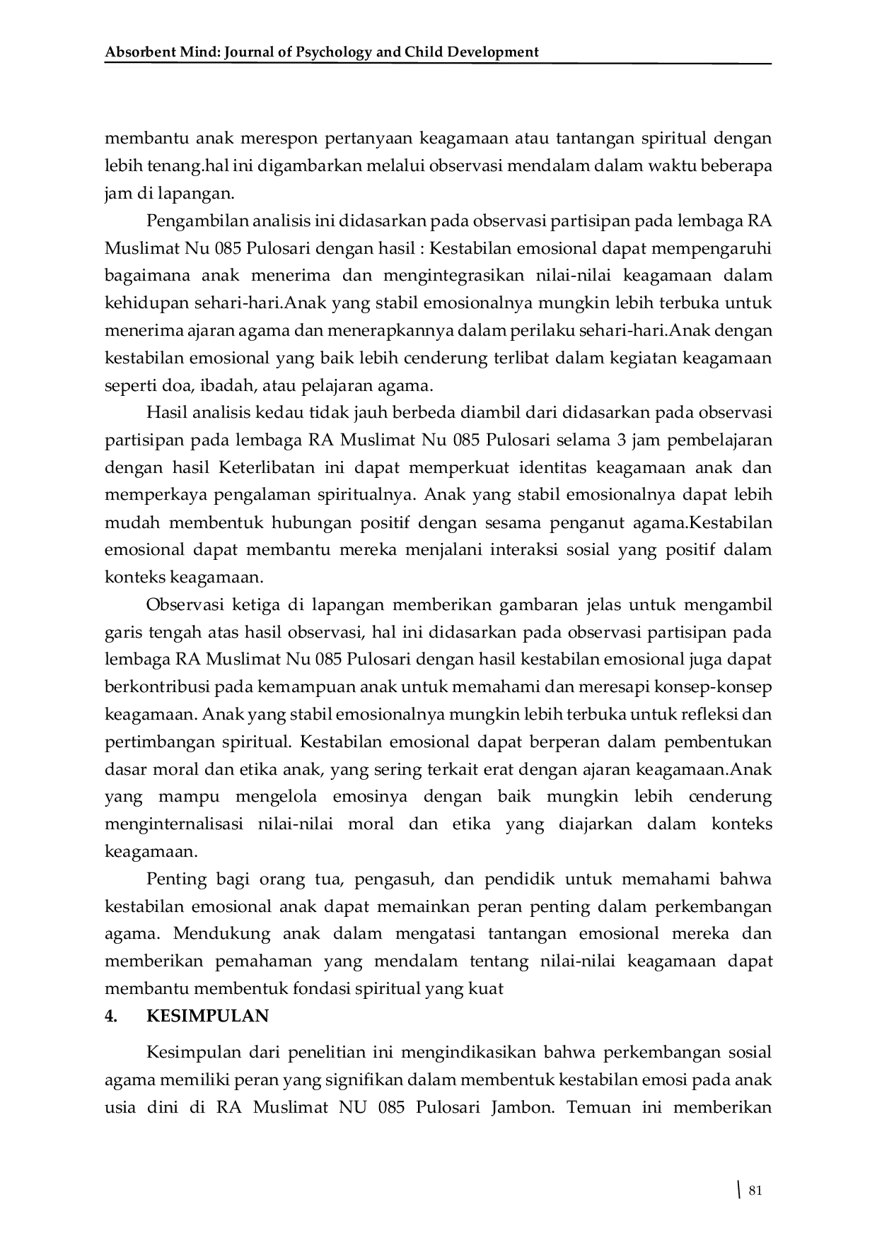JURIS Kestabilan Emosi Pada Anak Usia Dini Dalam Pengaruh Perkembangan Sosial Agama