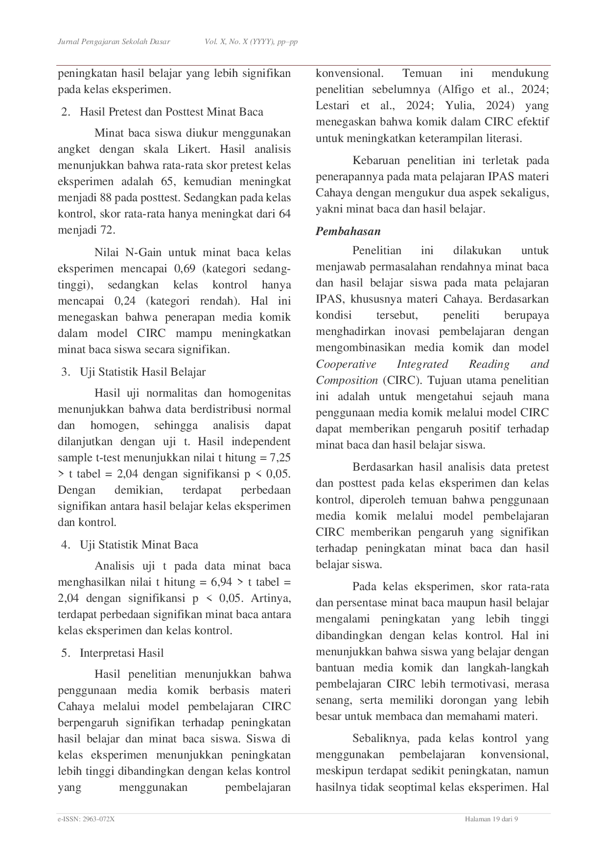 JURIS Pengaruh Media Komik Melalui Model Pembelajaran CIRC Untuk Meningkatkan Minat Baca Dan Hasil Belajar Pada Mata Pelajaran IPAS