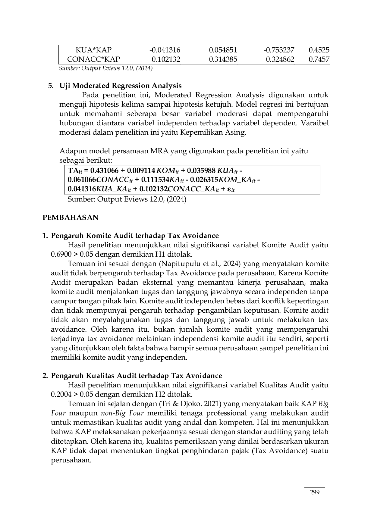 JURIS Pengaruh Komite Audit Kualitas Audit dan Konservatisme Akuntansi Terhadap Tax Avoidance Dengan Kepemilikan Asing Sebagai Variabel Moderasi