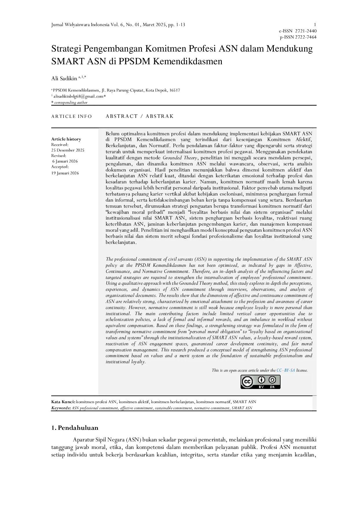 JURIS Strategi Pengembangan Komitmen Profesi ASN dalam Mendukung SMART ASN di PPSDM Kemendikdasmen