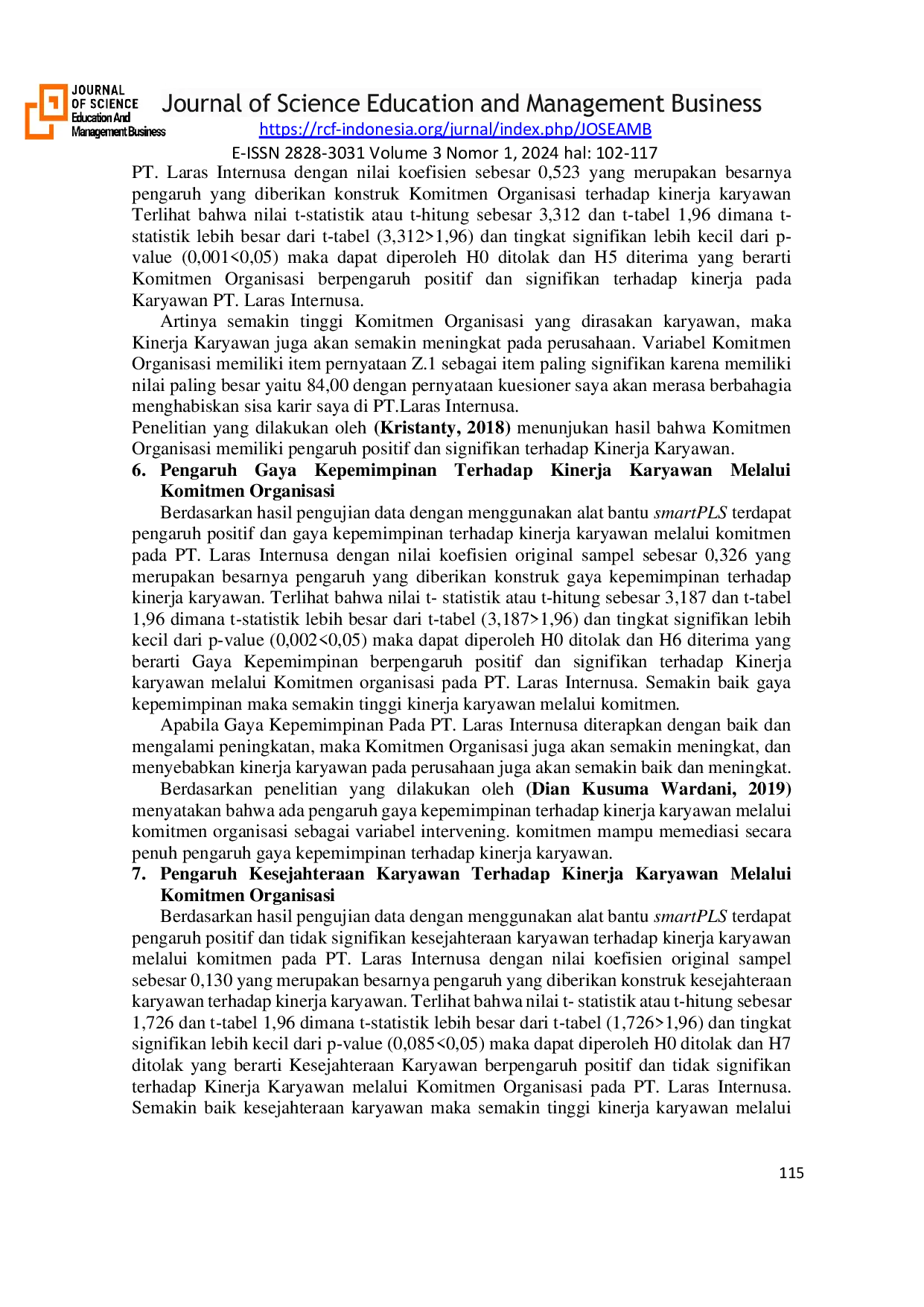 JURIS Gaya Kepemimpinan Dan Kesejahteraan Karyawan Terhadap Kinerja Karyawan Melalui Komitmen Organisasi