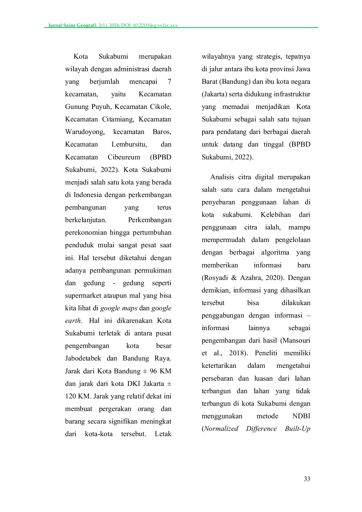 JURIS Pemetaan kerapatan bangunan pada tahun 2018 dan 2023 menggunakan Normalized Difference Built Up Index NDBI di Kota Sukabumi
