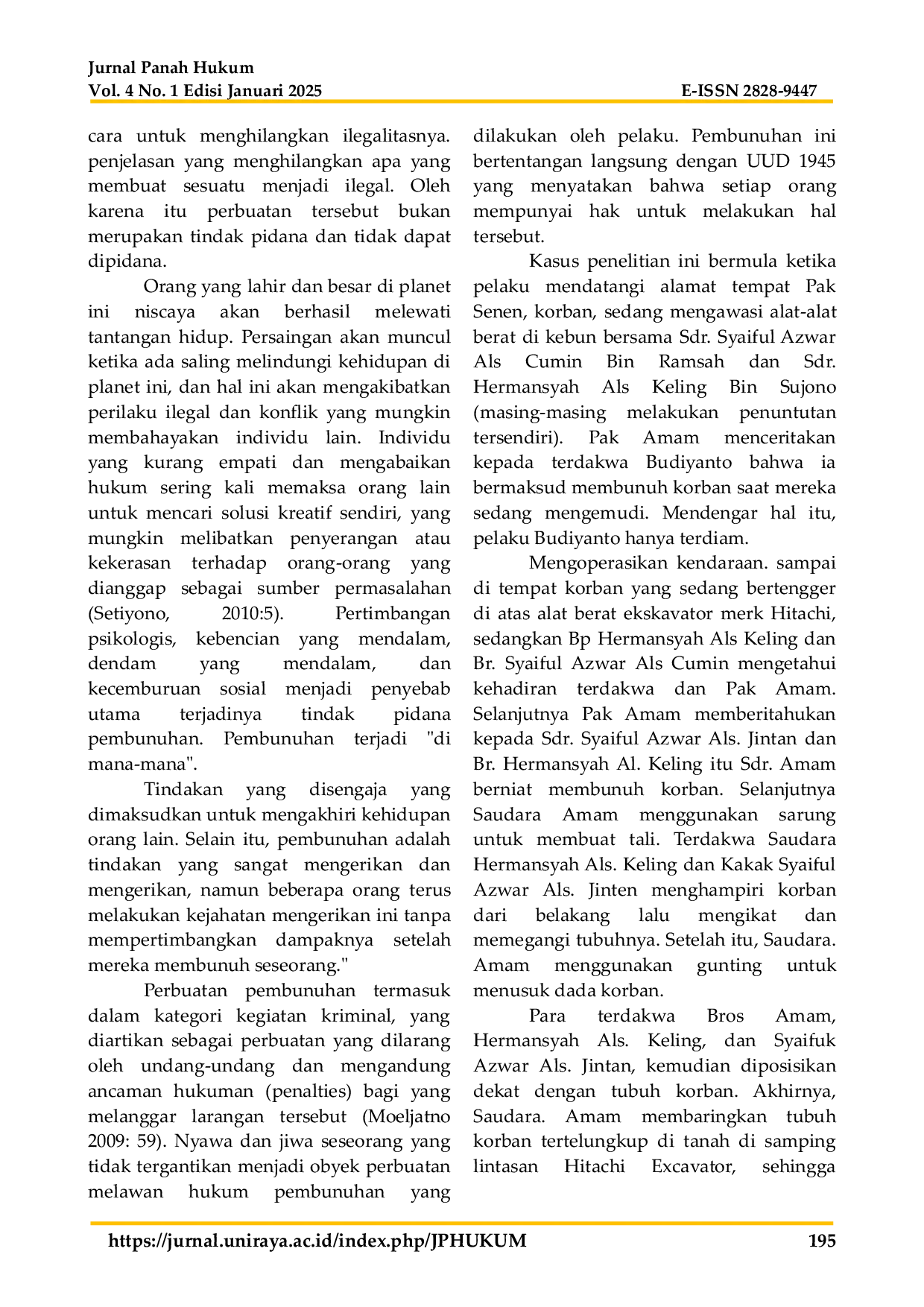 JURIS Analisis Yuridis Penerapan Hukuman kepada Pelaku Tindak Pidana Pembunuhan