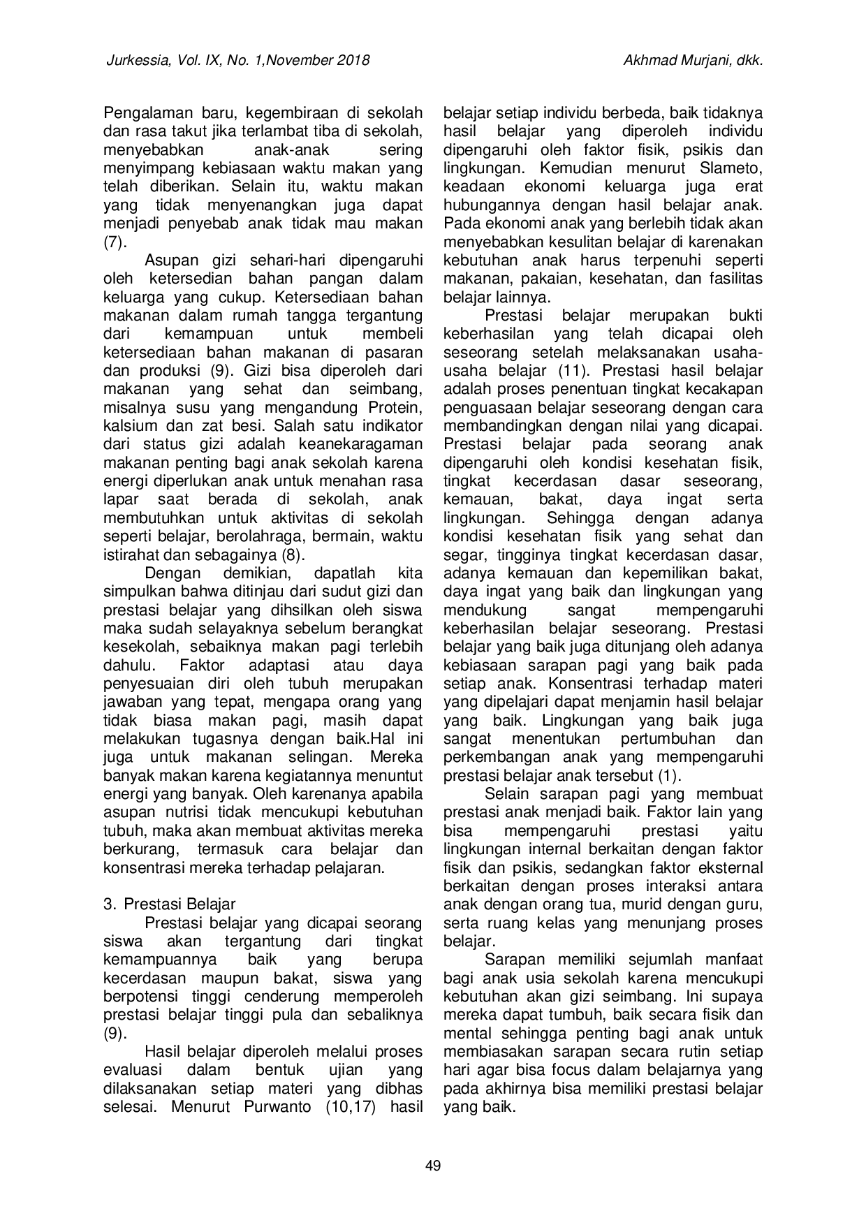 JURIS Hubungan Kebiasaan Sarapan Pagi Dengan Prestasi Belajar Pada Siswa SDN 1 Batuah Kecamatan Kusan Hilir Kabupaten Tanah Bumbu