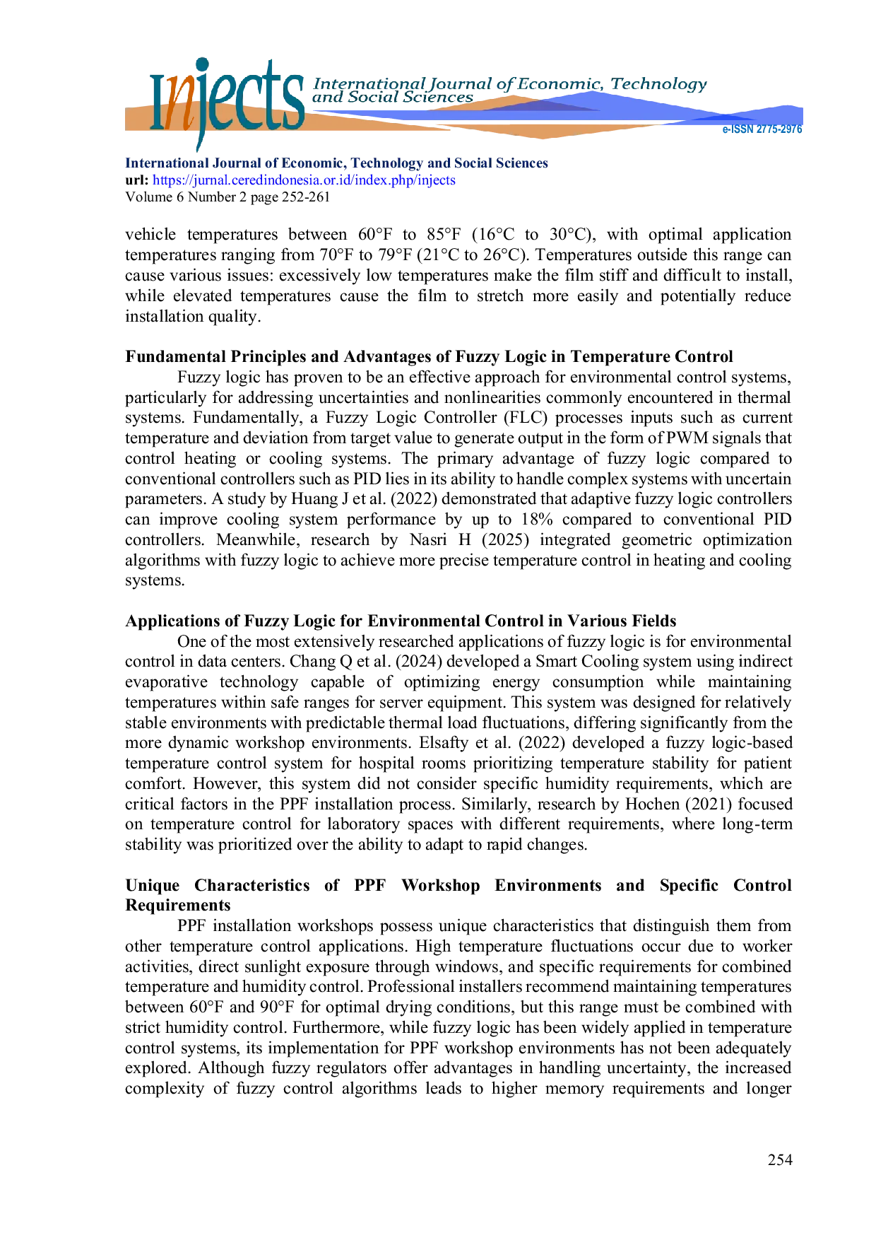 JURIS Design Of Fuzzy Logic Based Temperature Control System For PPF Installation Workshop Spaces
