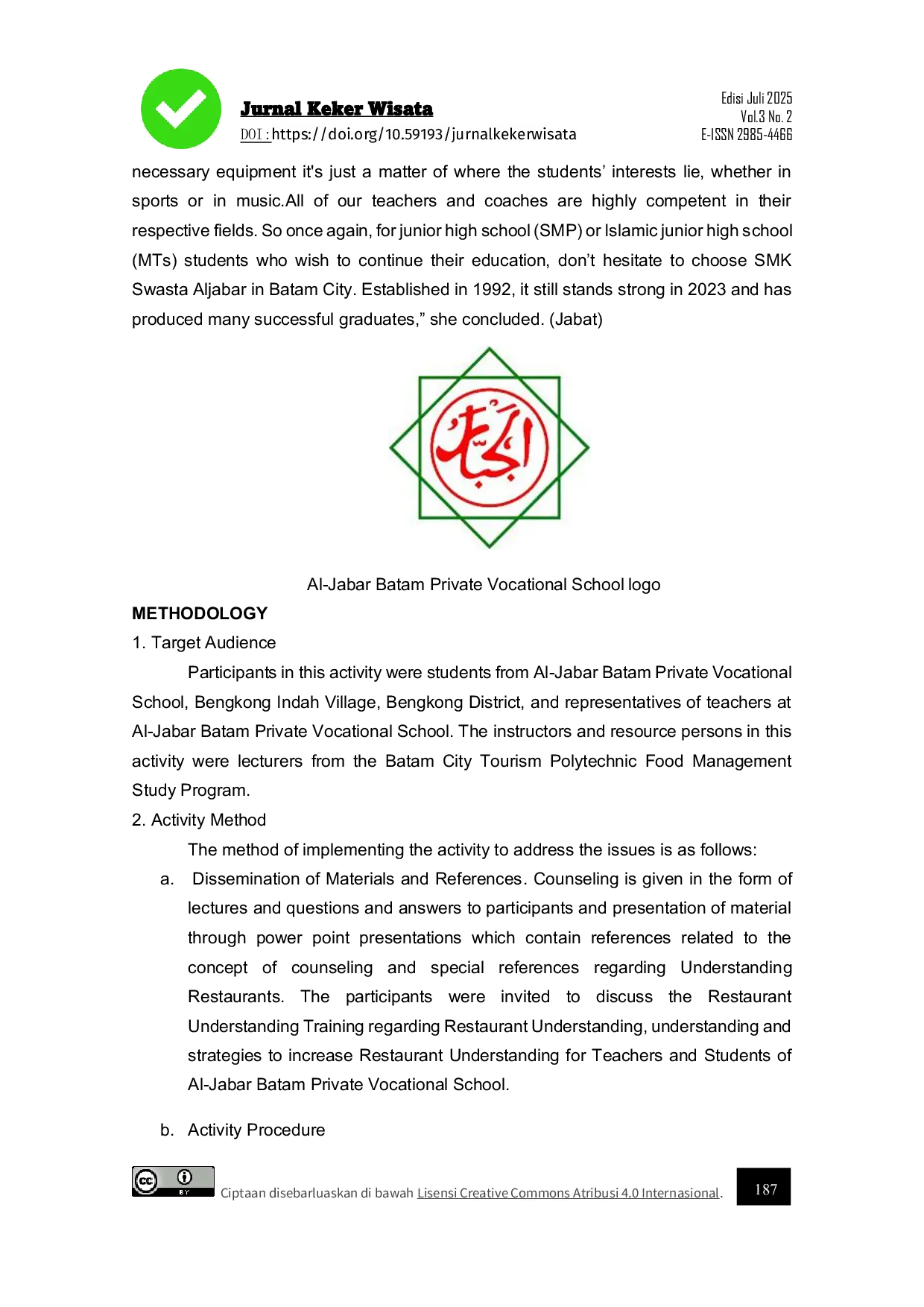 JURIS Restaurant Understanding Training For Students At Al Jabar Private Vocational School Batam