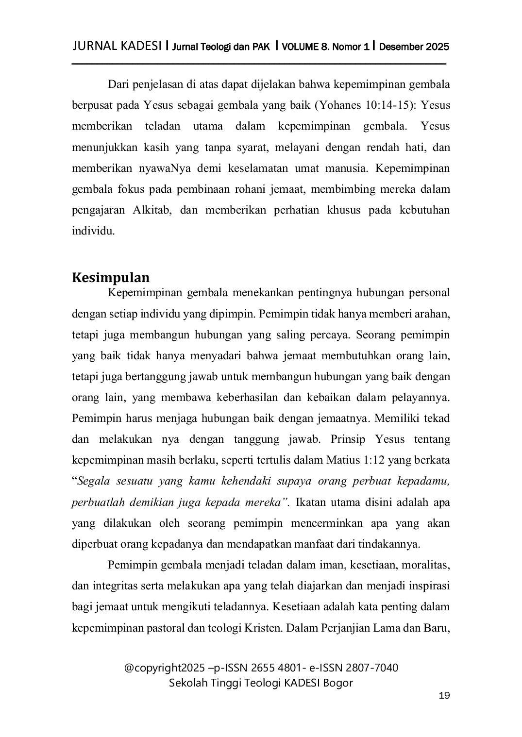 JURIS Mengoptimalkan Kepemimpinan Gembala Dengan Kualitas Pelayanan Gereja