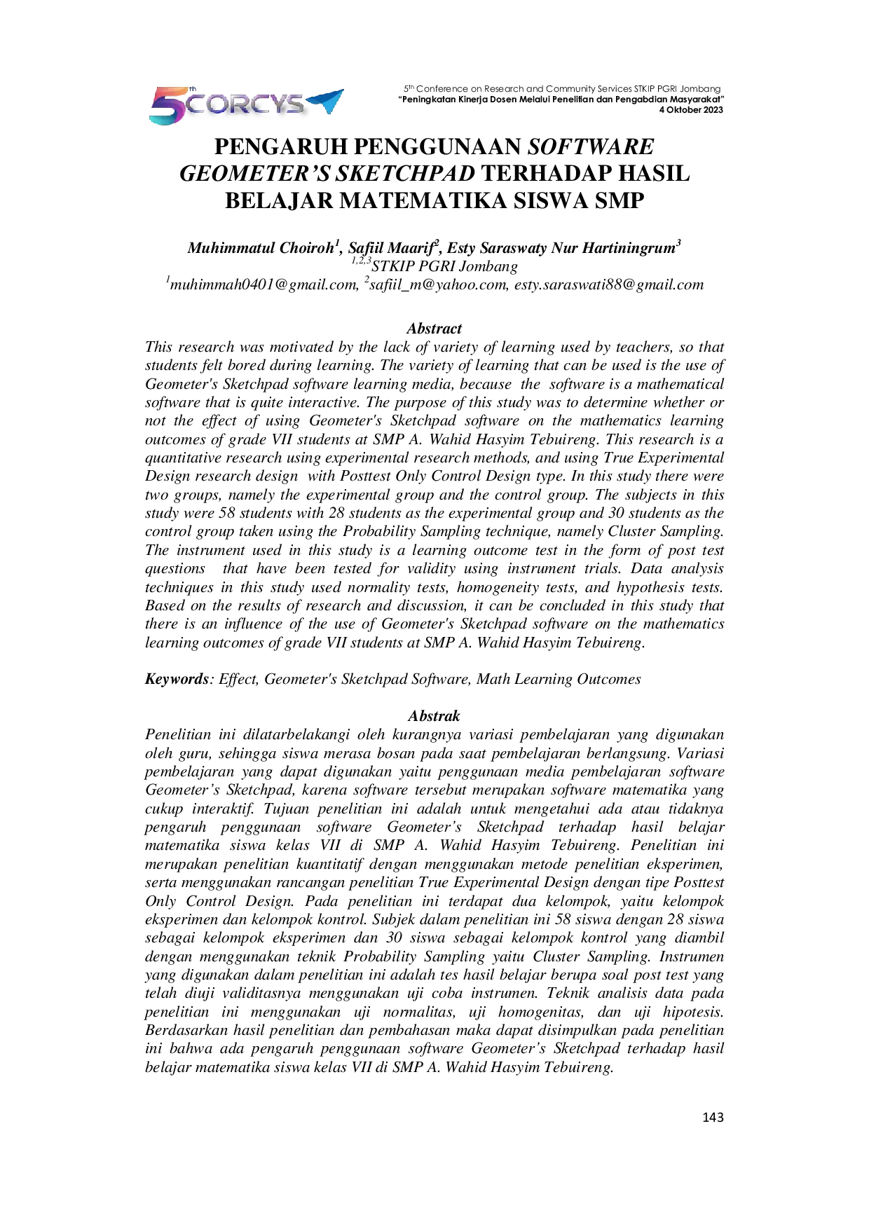 JURIS Pengaruh Penggunaan Software Geometer s Sketchpad Terhadap Hasil Belajar Matematika Siswa SMP